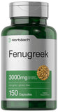 Capsules Horbäach de fenugrec dans une bouteille, usage quotidien potentiel pour un régime équilibré.