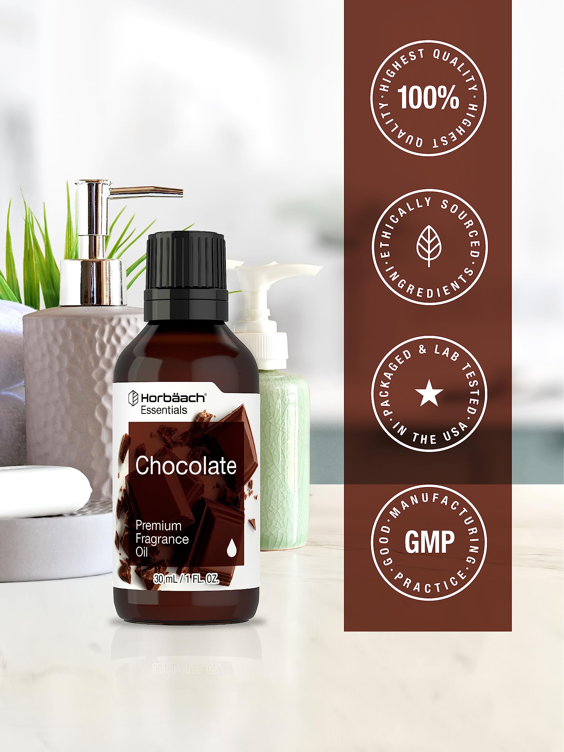 Horbäach Chocolat huile parfum, pot-pourri, apporte une fraîcheur sucrée durable.