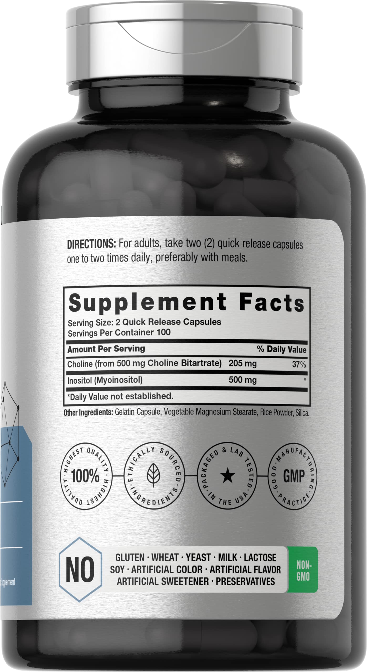 Horbaach Choline Inositol 1000 mg – etiquette claire indiquant la formulation.