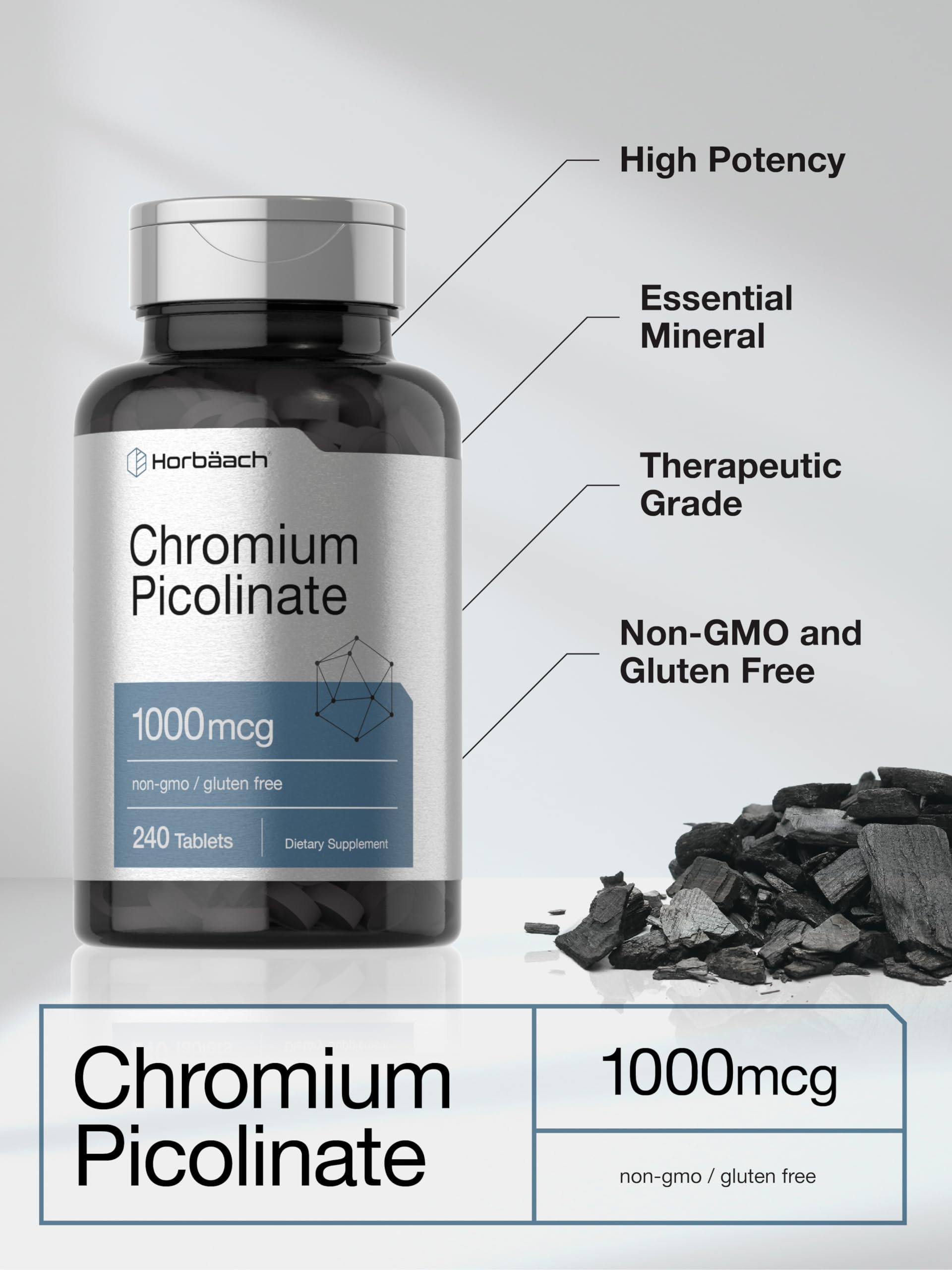 Horbaach Chromium Picolinate bouteille opaque protégeant la formule