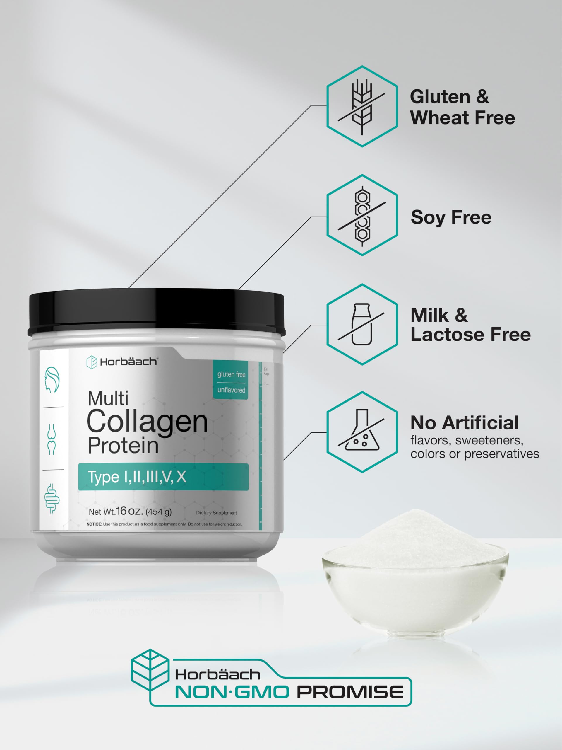 Horbaach Collagen Poudre Mélange Verre, montre l action facile dans un verre.