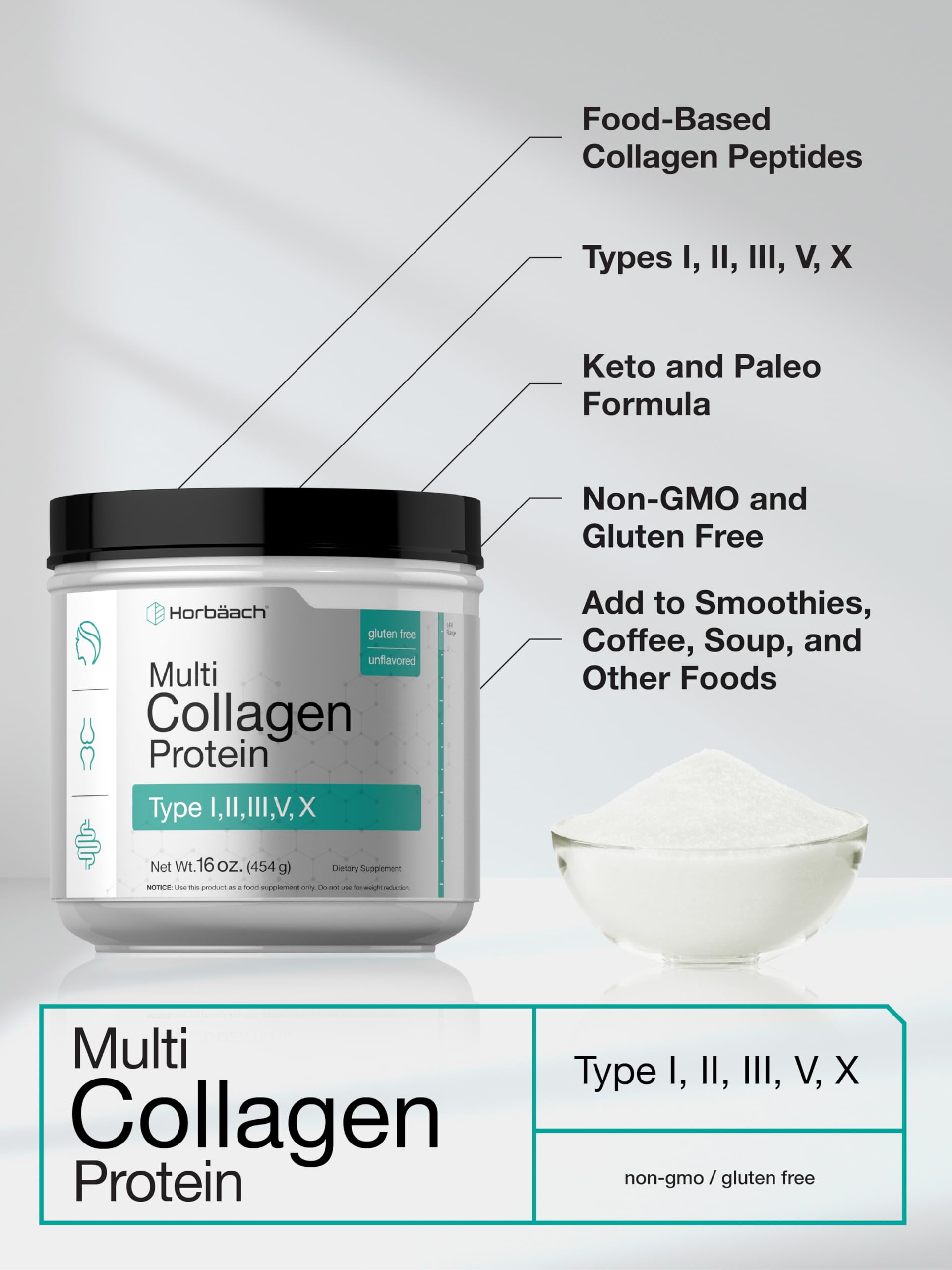 Horbaach Collagen Poudre Préparer Boisson, idéal pour démarrer une boisson enrichie.