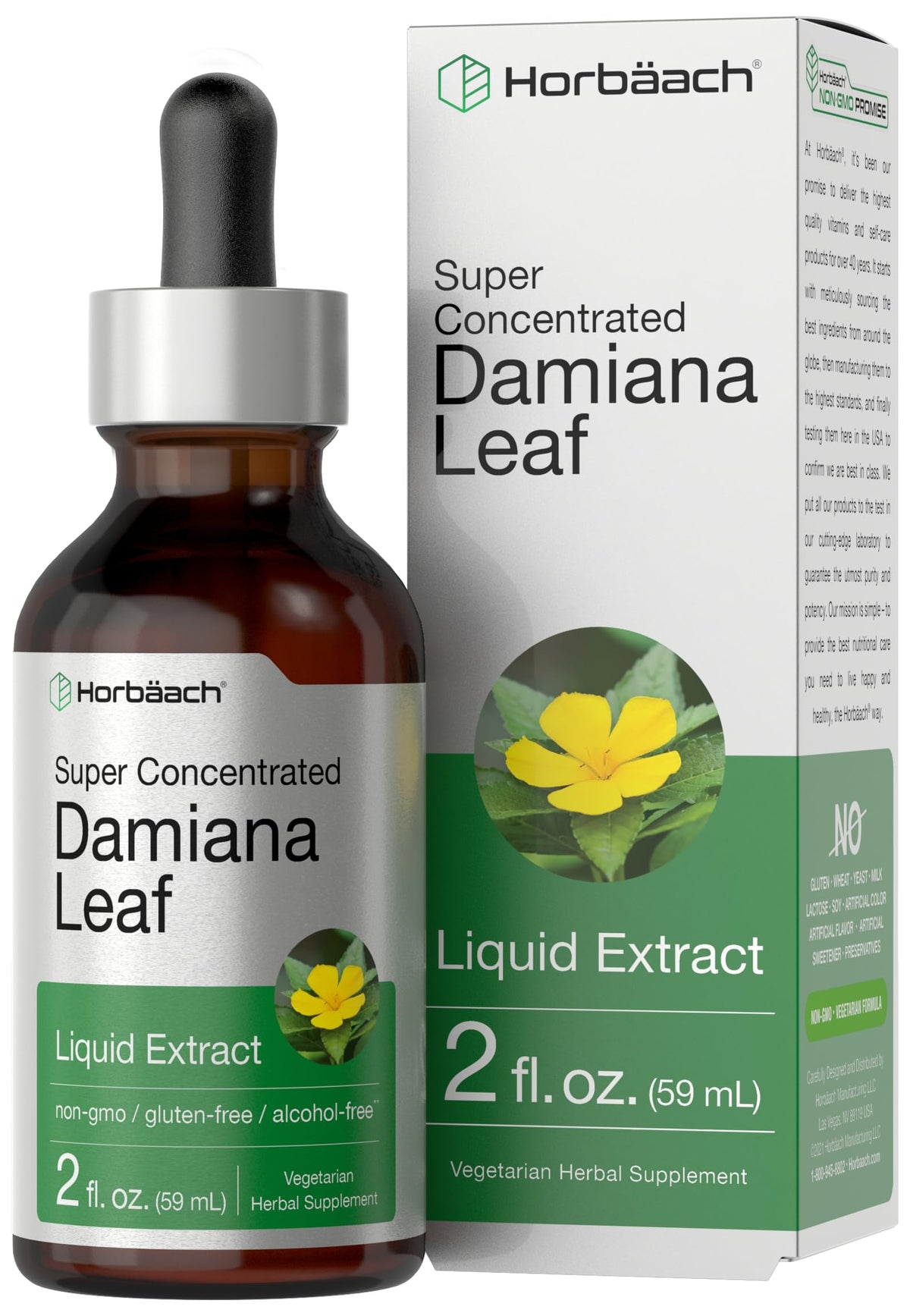 Extrait Damiana Horbaach – feuille en bouteille, soutien potentiel au bien-être.
