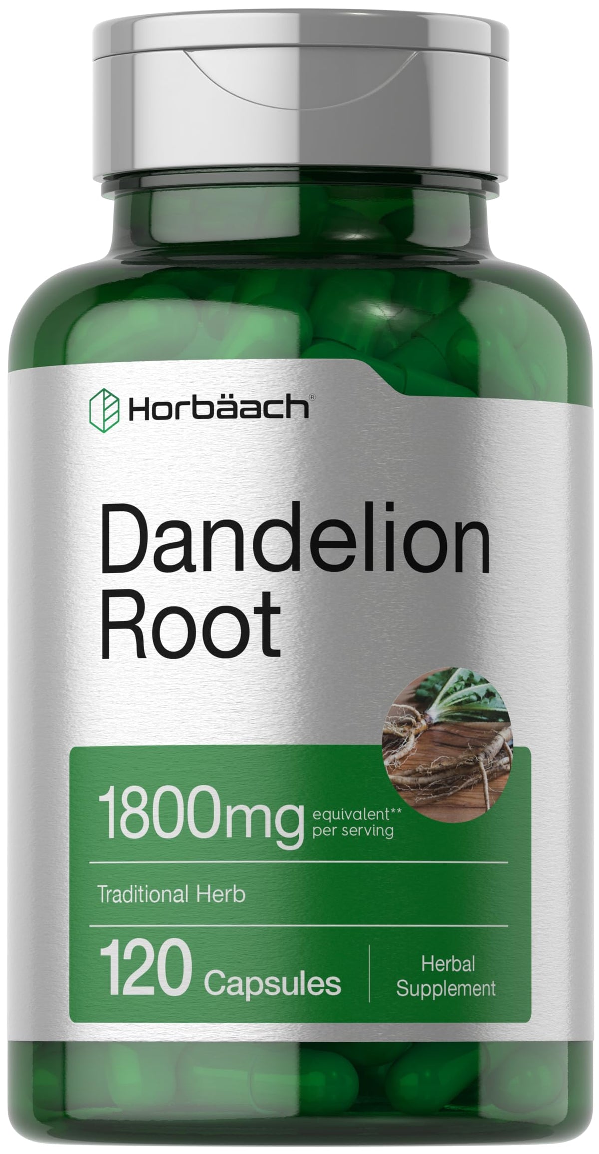 Horbäach Dandelion Root – bouteille et gélules faciles à intégrer dans une routine.