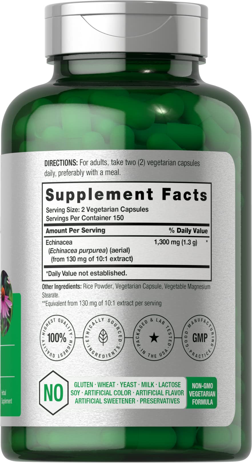 Horbäach Echinacea bouteille 300 capsules: format pratique pour l'usage quotidien.