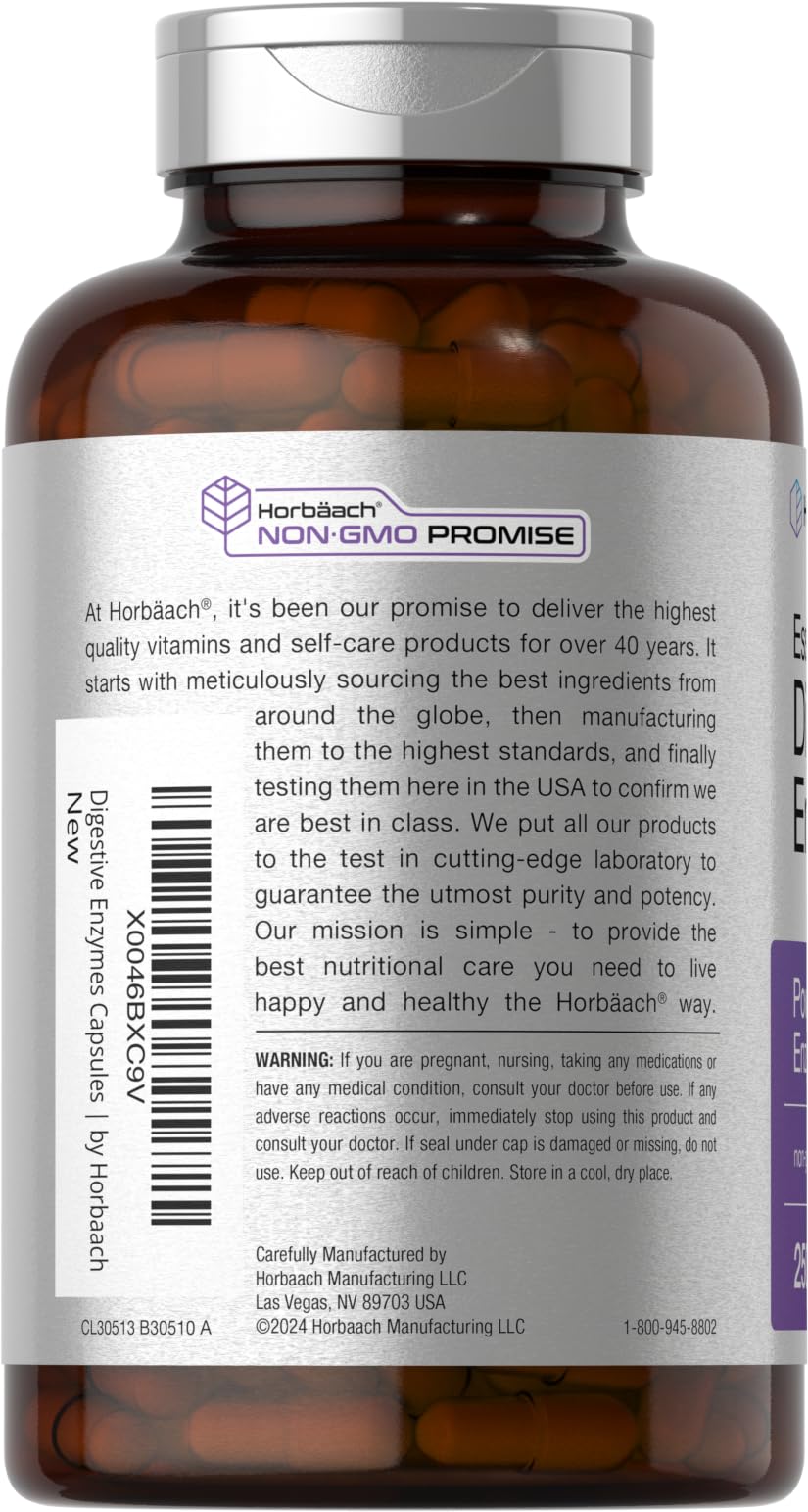 Horbaach Enzymes Digestives Essentielles – etiquette, étiquette lisible et ingrédients clairs