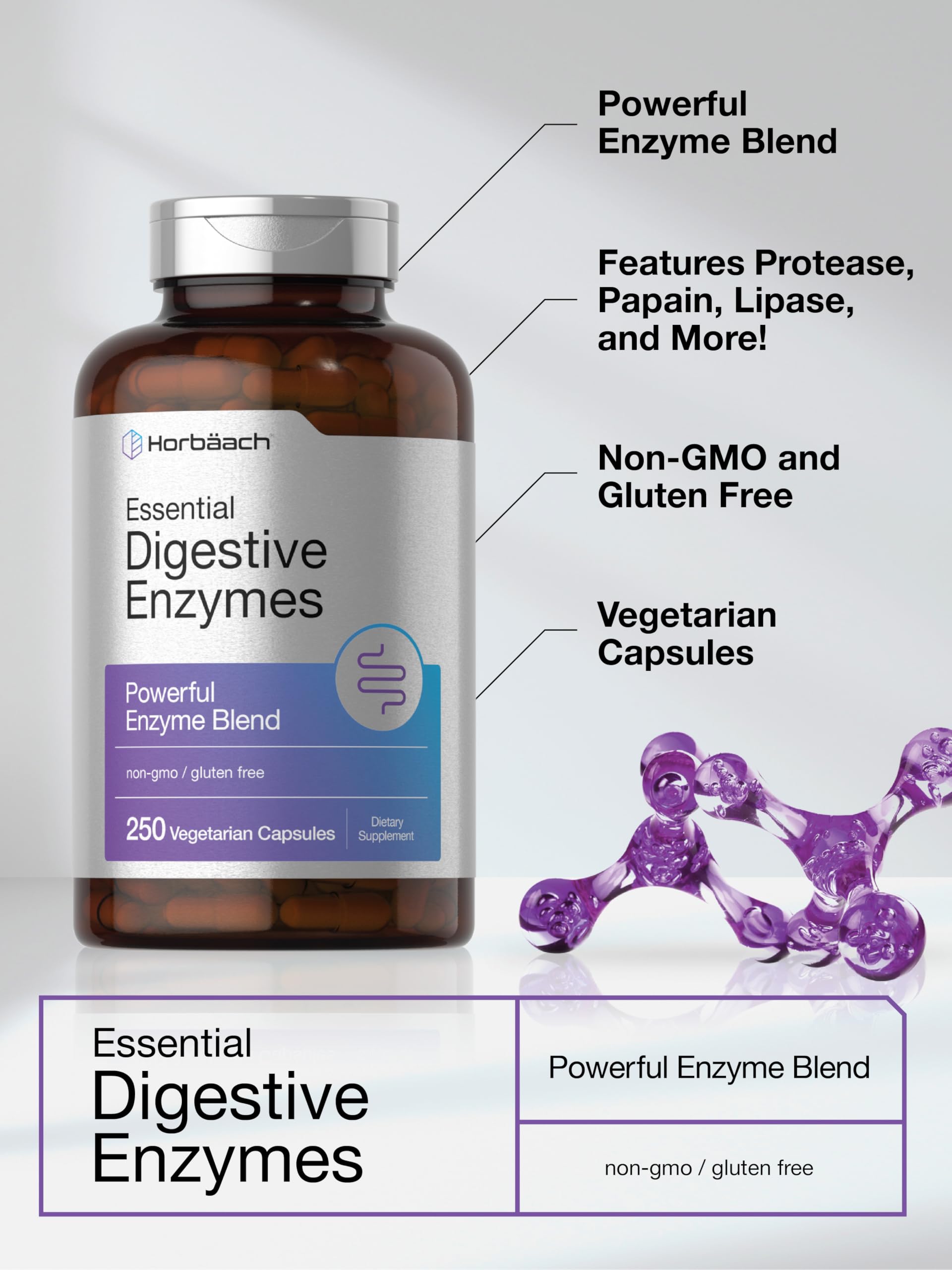 Horbaach Enzymes Digestives Essentielles – verseur, dosage simple pendant les repas