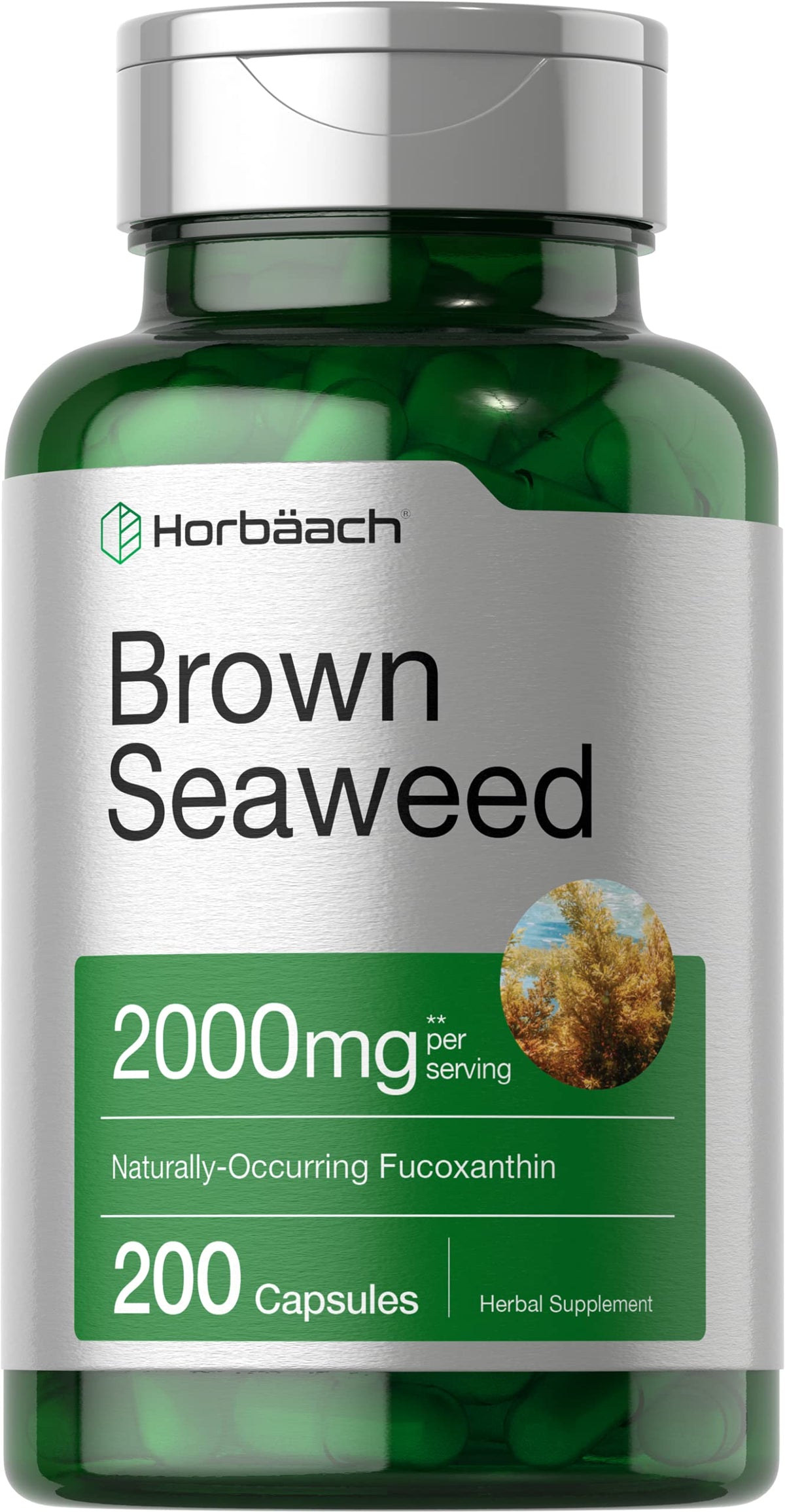 Capsules Horbäach d'extrait d'algue brune, riche fucoxanthine pour une approche naturelle.