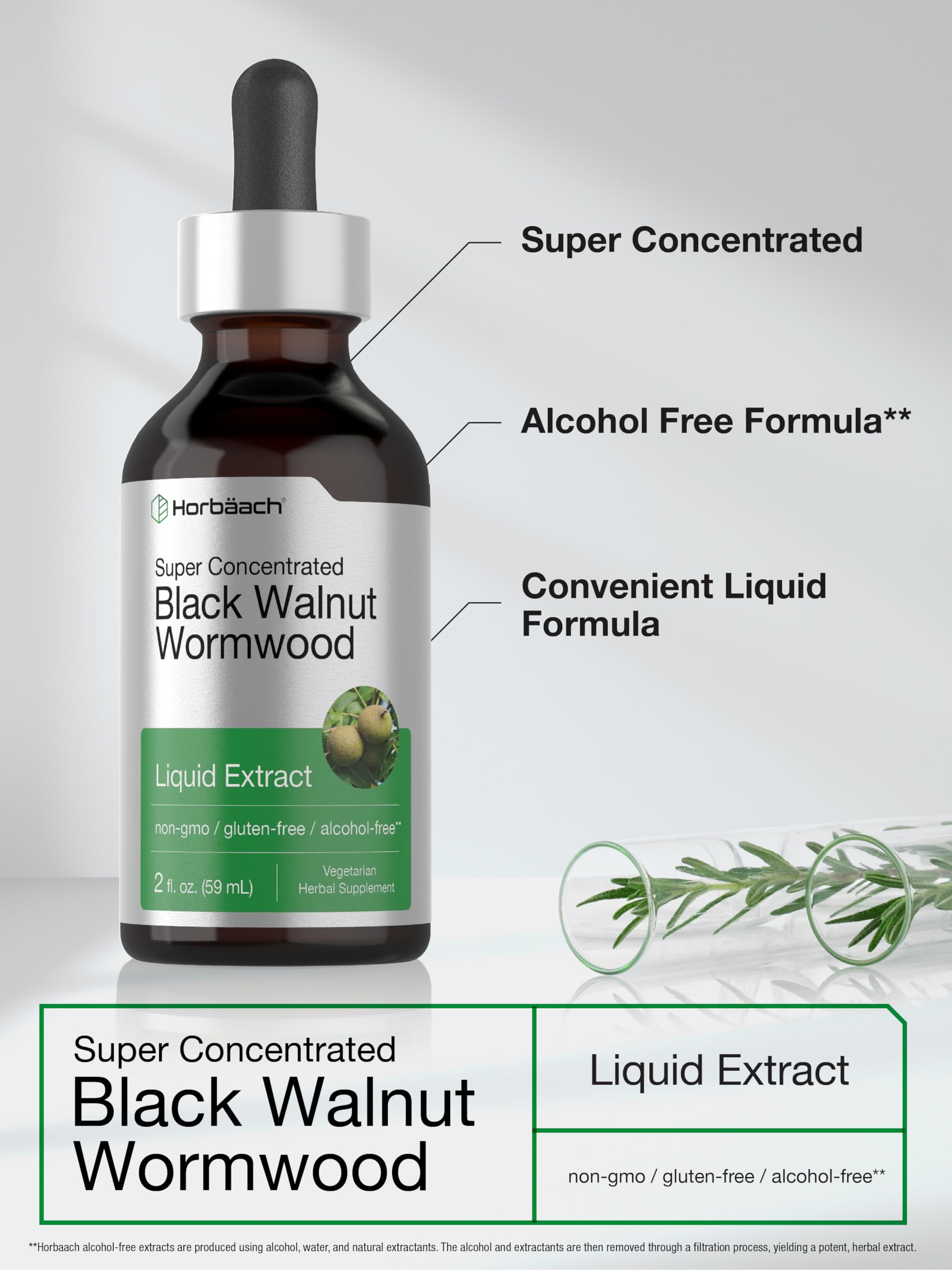 Verre avec Horbaach Extrait Noix Noire Absinthe pour une dégustation simple.