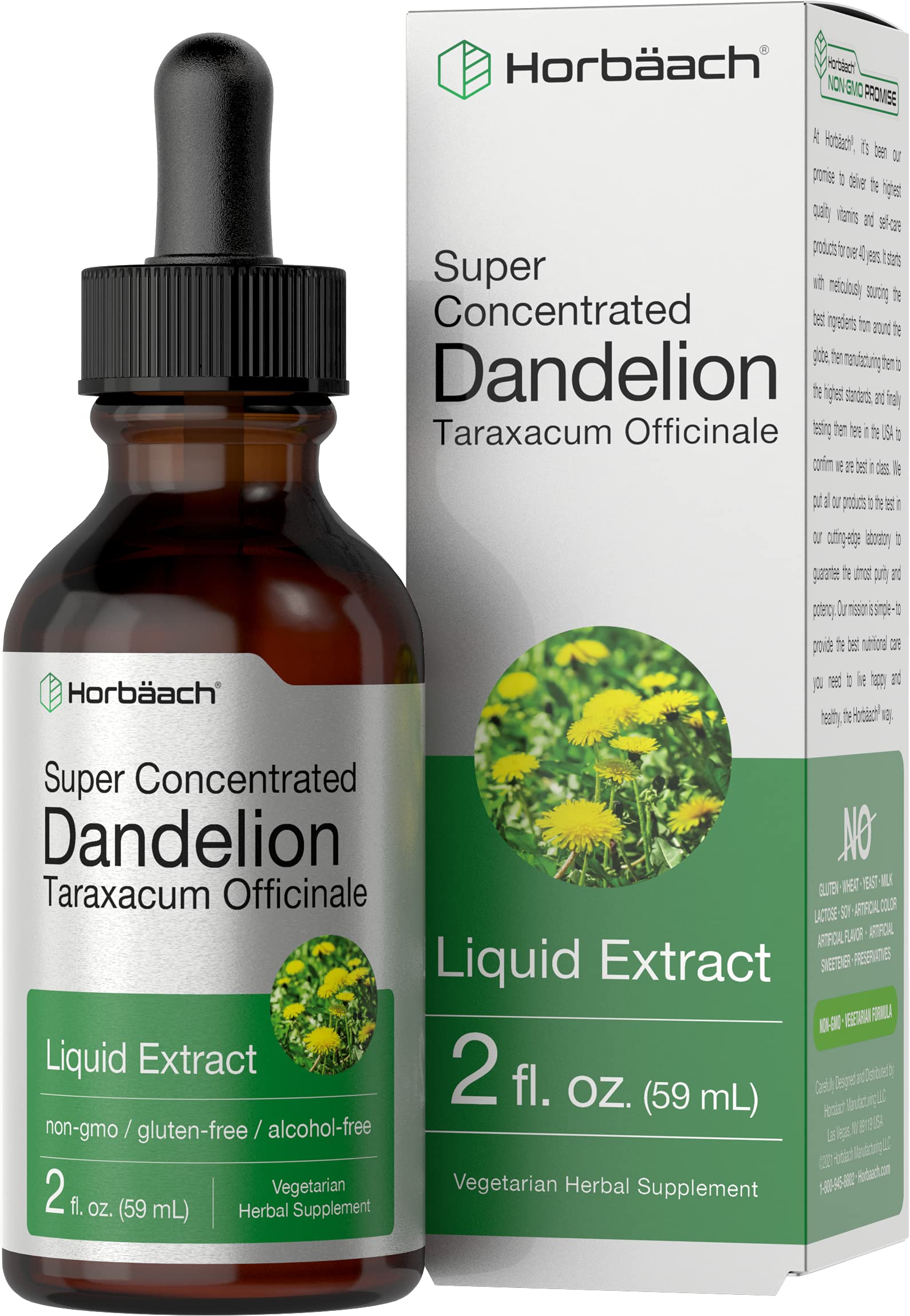 Horbaach Extrait racine de pissenlit, bouteille 60ml, soutien naturel quotidien.