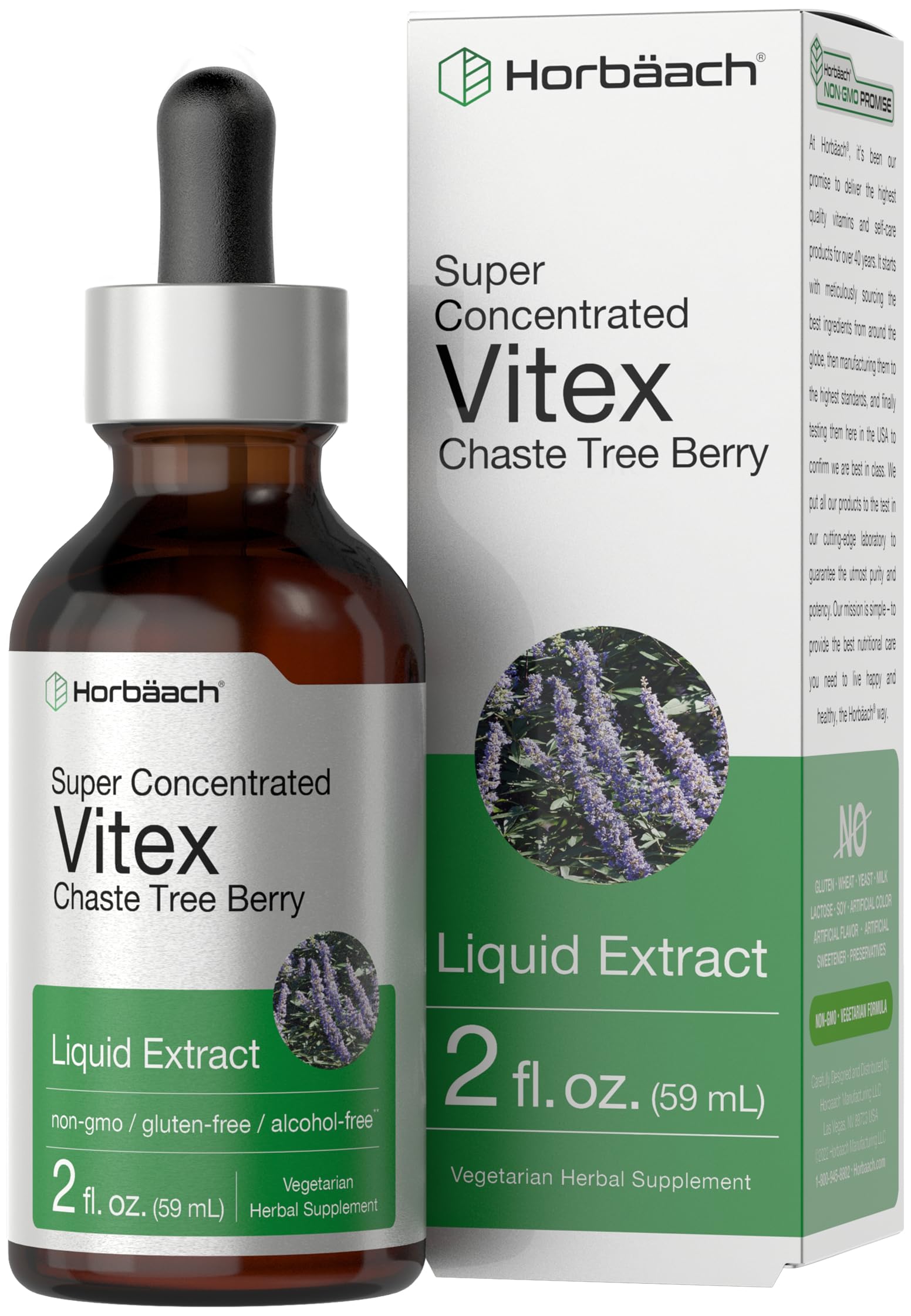 Horbäach Extrait Vitex: bouteille 2oz prête à l'emploi, soutien potentiel de l'équilibre hormonal.