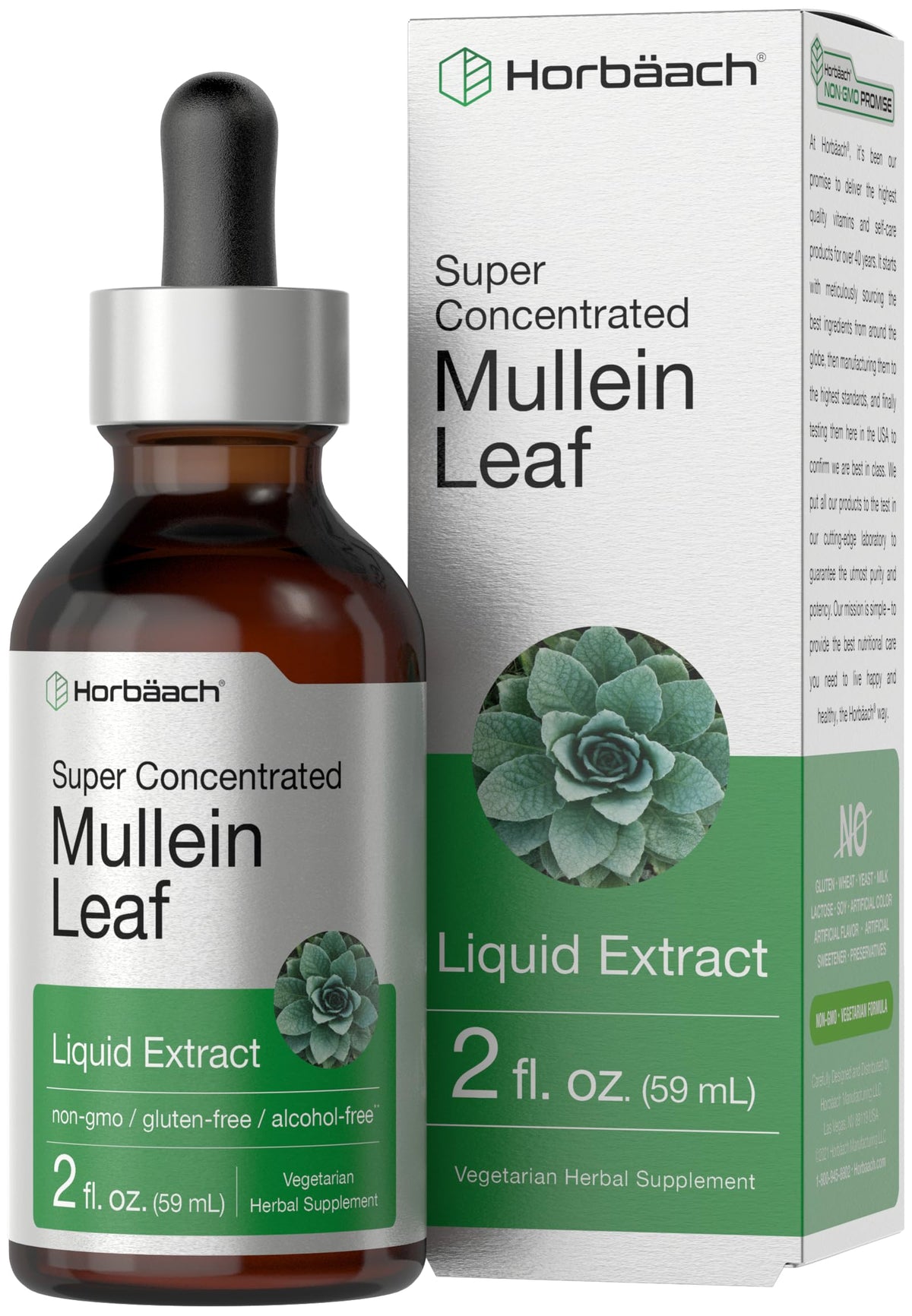 Horbäach Extrait de feuilles de molène, bouteille 2 oz, pratique et prête à l’emploi.