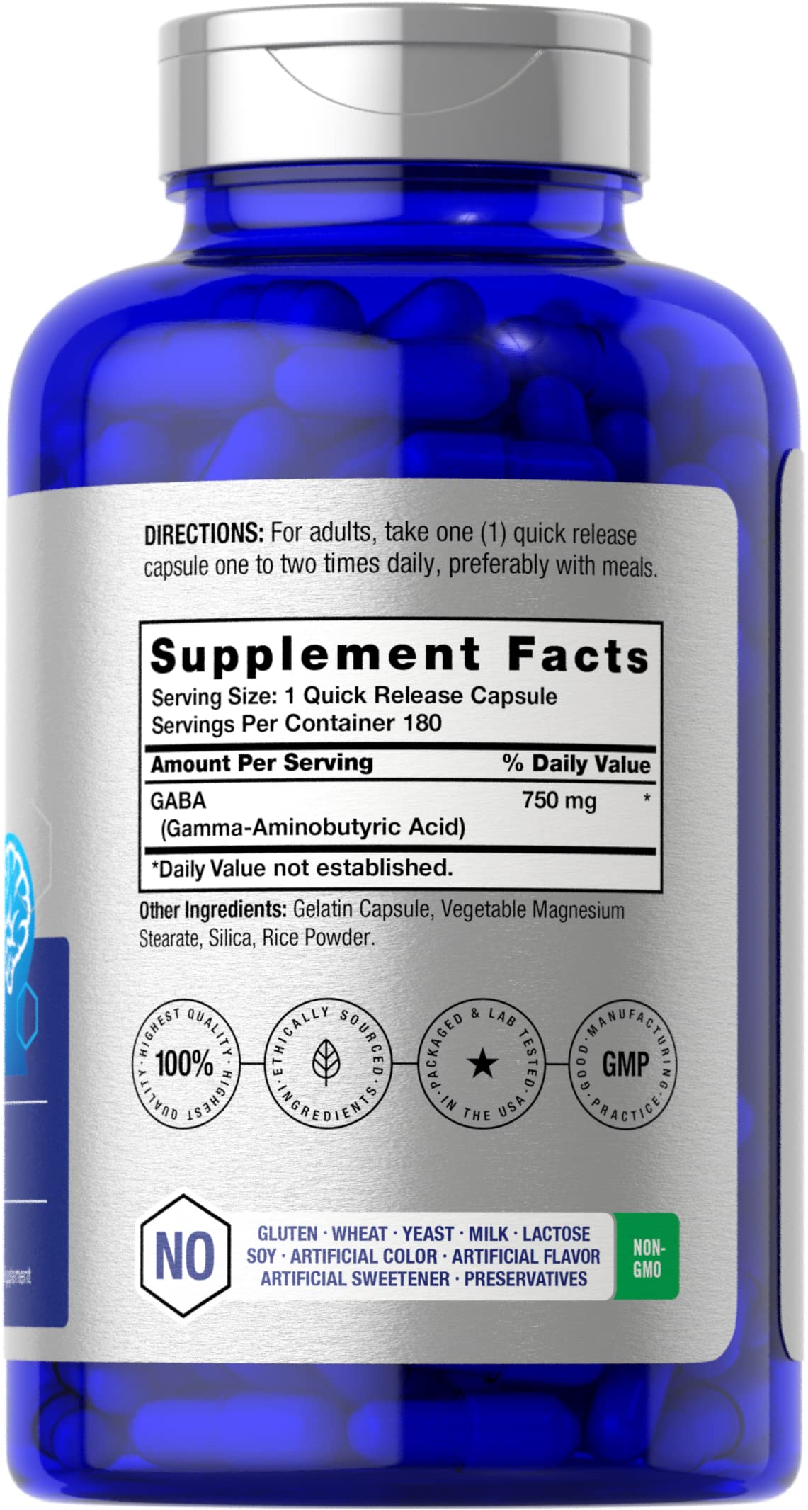 Horbaach GABA 750 mg — capsules faciles à avaler pour une utilisation pratique.