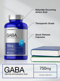Étiquette Horbaach GABA 750 mg, informations claires pour l’utilisation.