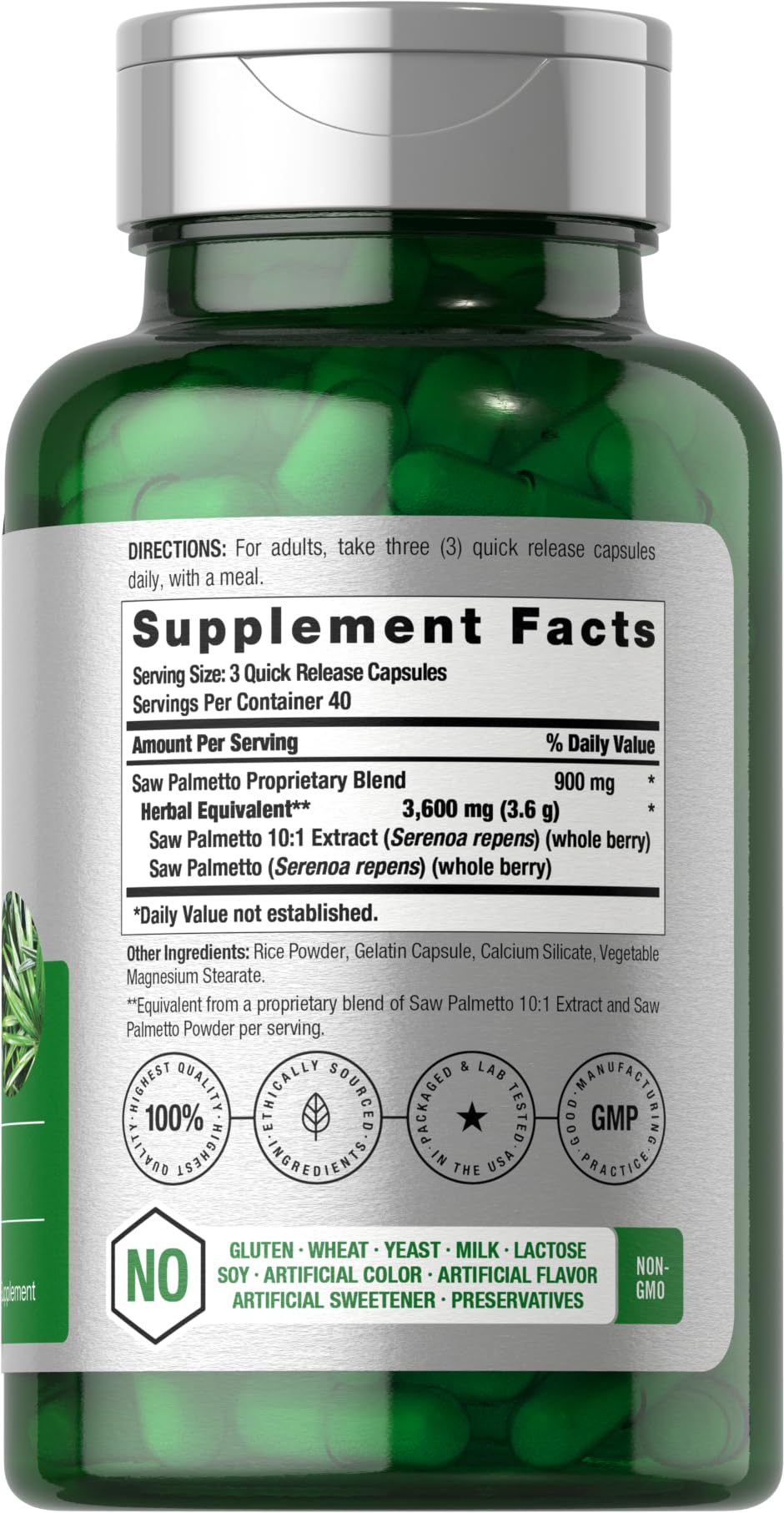 Horbaach Gelules Saw Palmetto, 120 capsules faciles à prendre