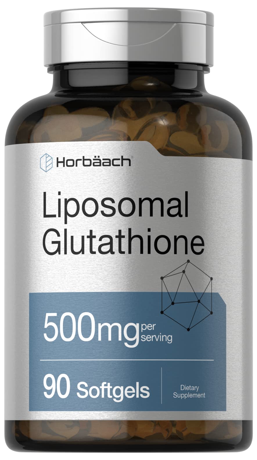 Horbaach Liposomal Glutathione, bouteille 90 capsules molles, prise quotidienne pratique.