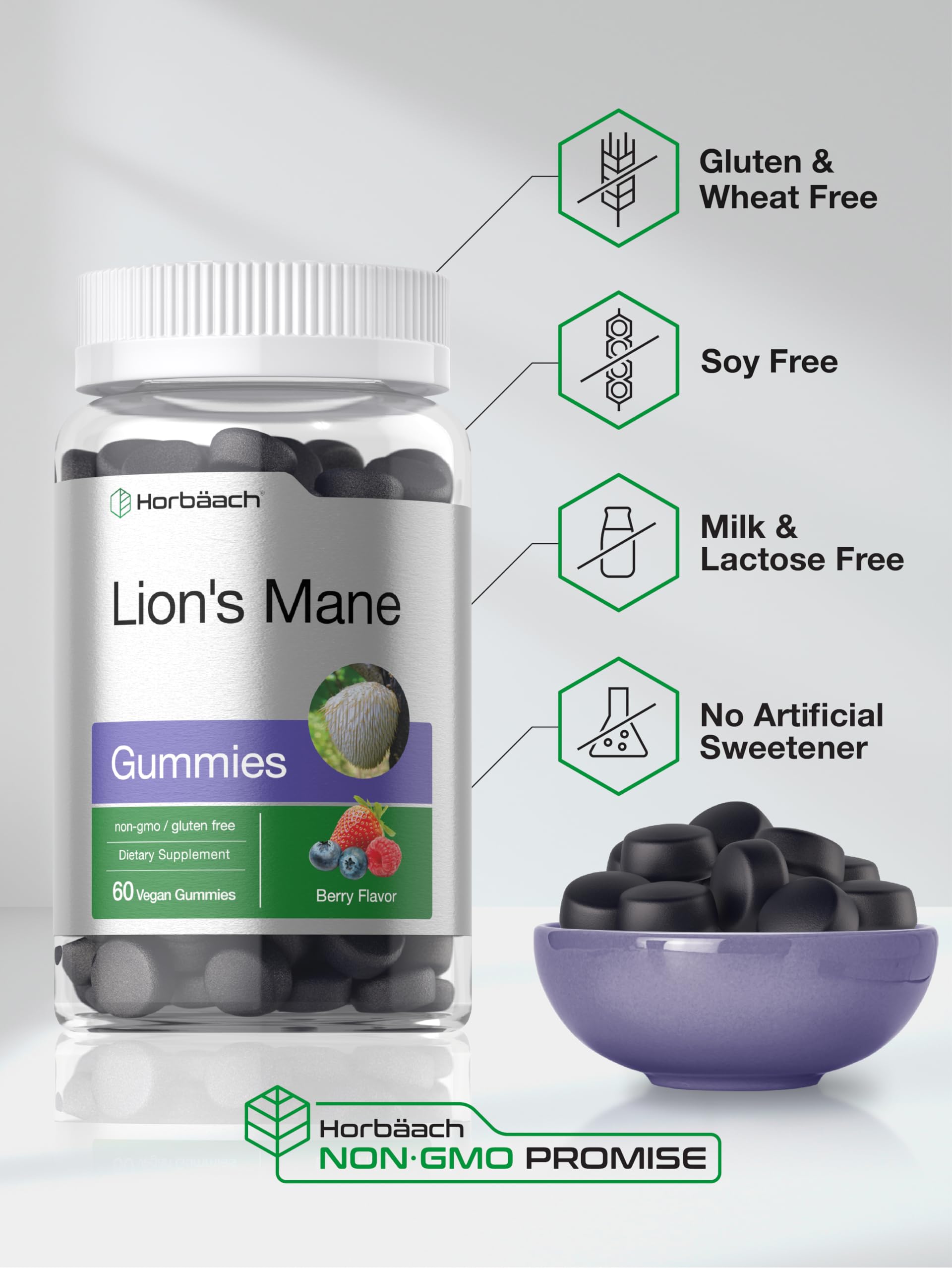 Gommes Horbäach Lion Mane sans gluten, adaptées à ce régime.