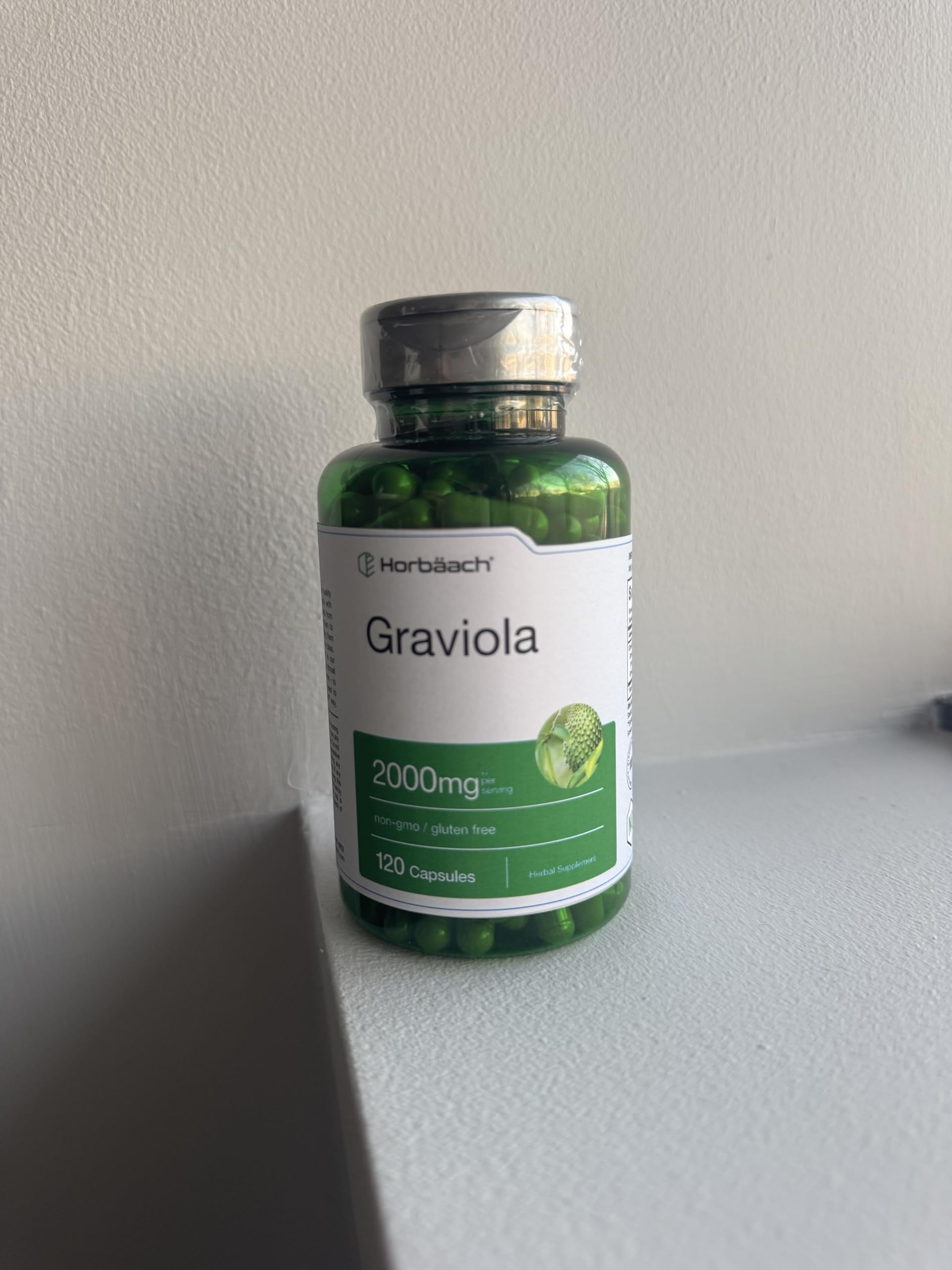Flacon Horbäach Graviola protégé par un bouchon et une capsule.