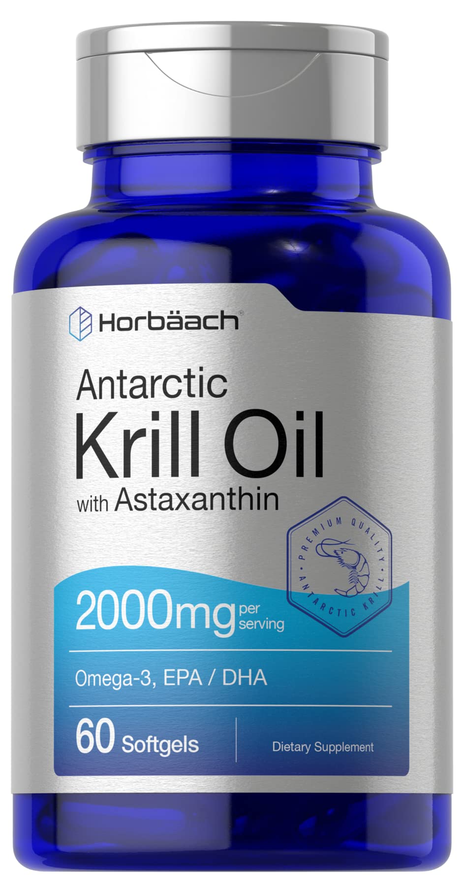 Horbäach Huile Krill Antarctique - bouteille 2000 mg, source d'Omega-3 pratique.