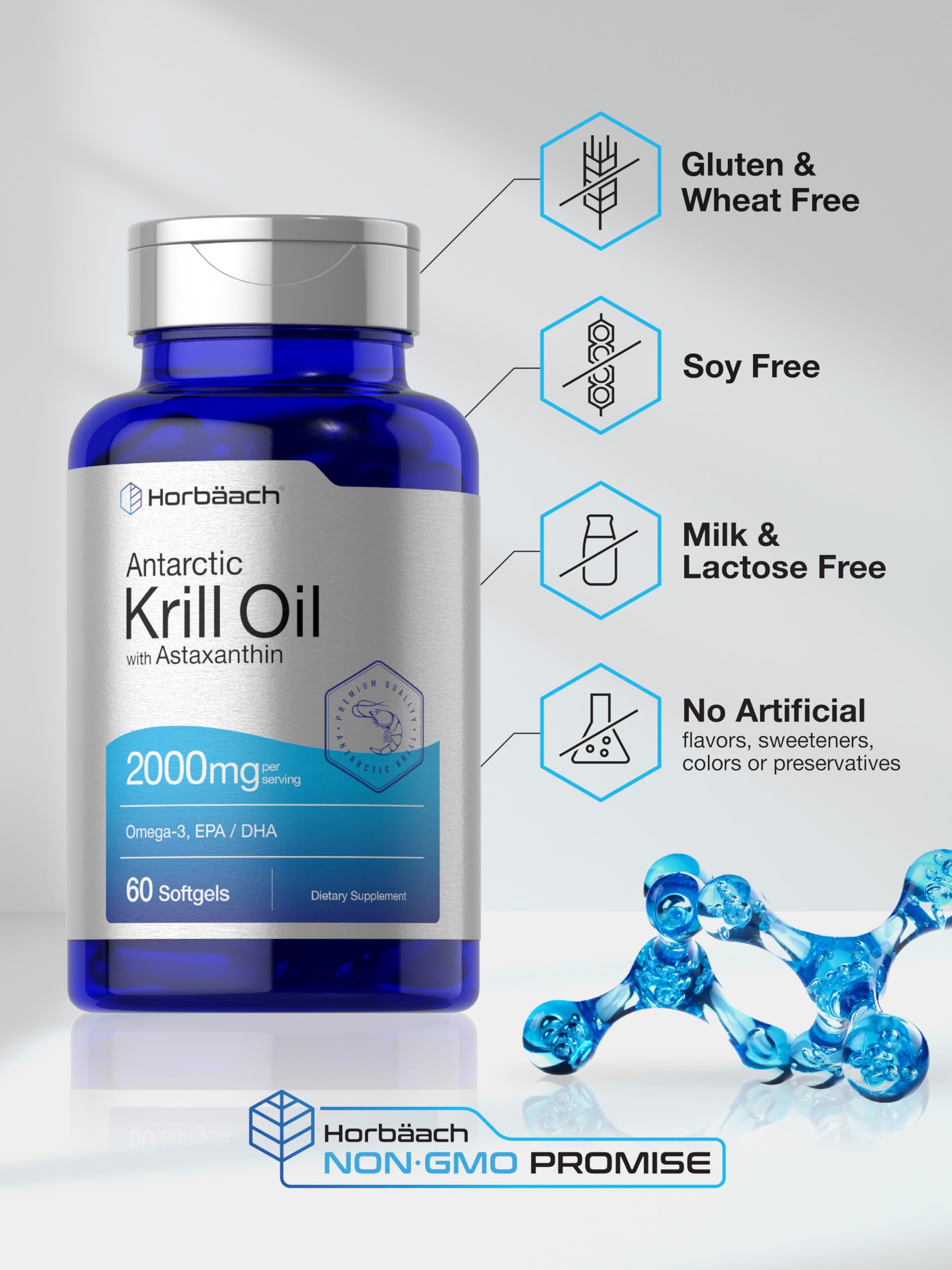 Horbäach Huile Krill Antarctique - sans gluten et sans GMO, choix sûr.