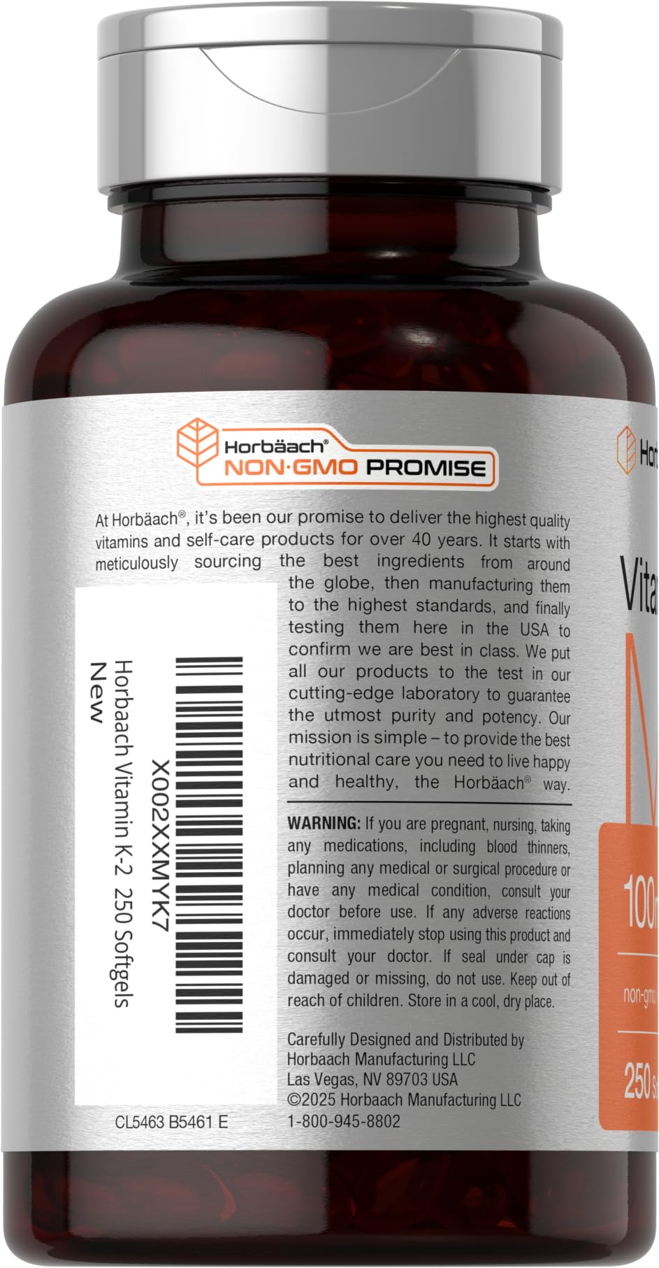 Horbäach K2 MK7 – emballage montrant le contrôle laboratoire et la pureté.