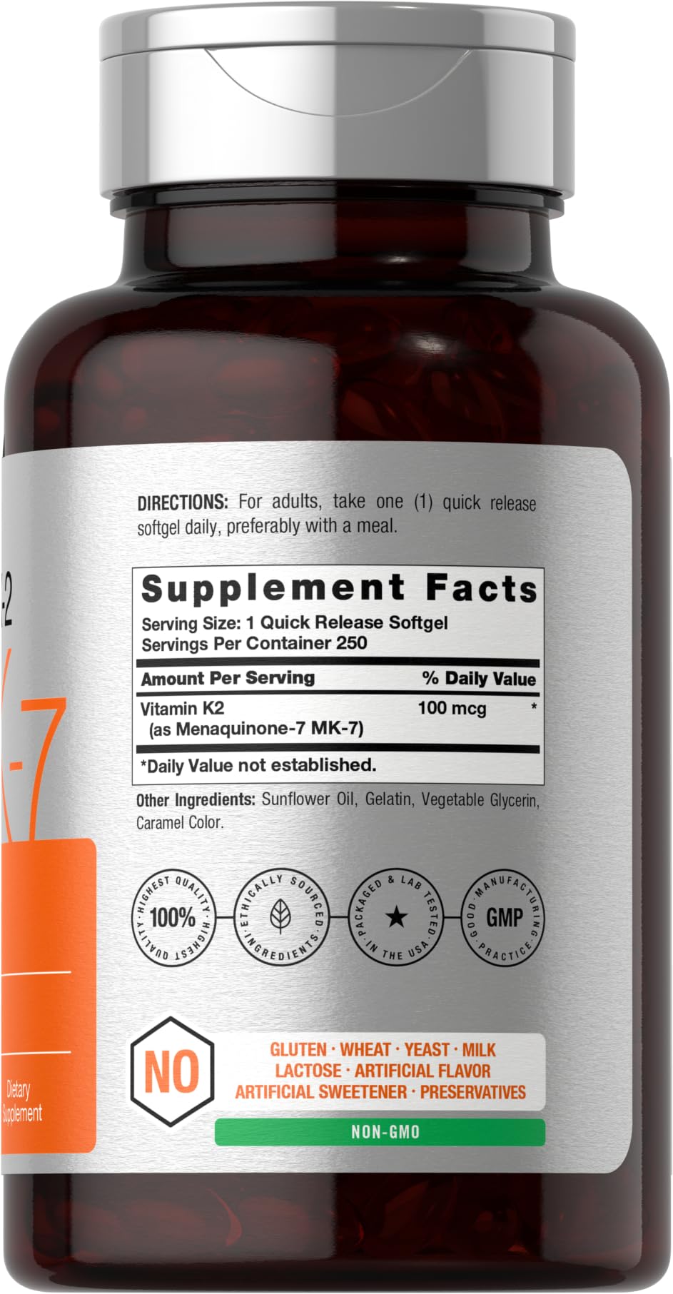 Horbäach K2 MK7 Softgels – gélules faciles à avaler pour l'usage quotidien.