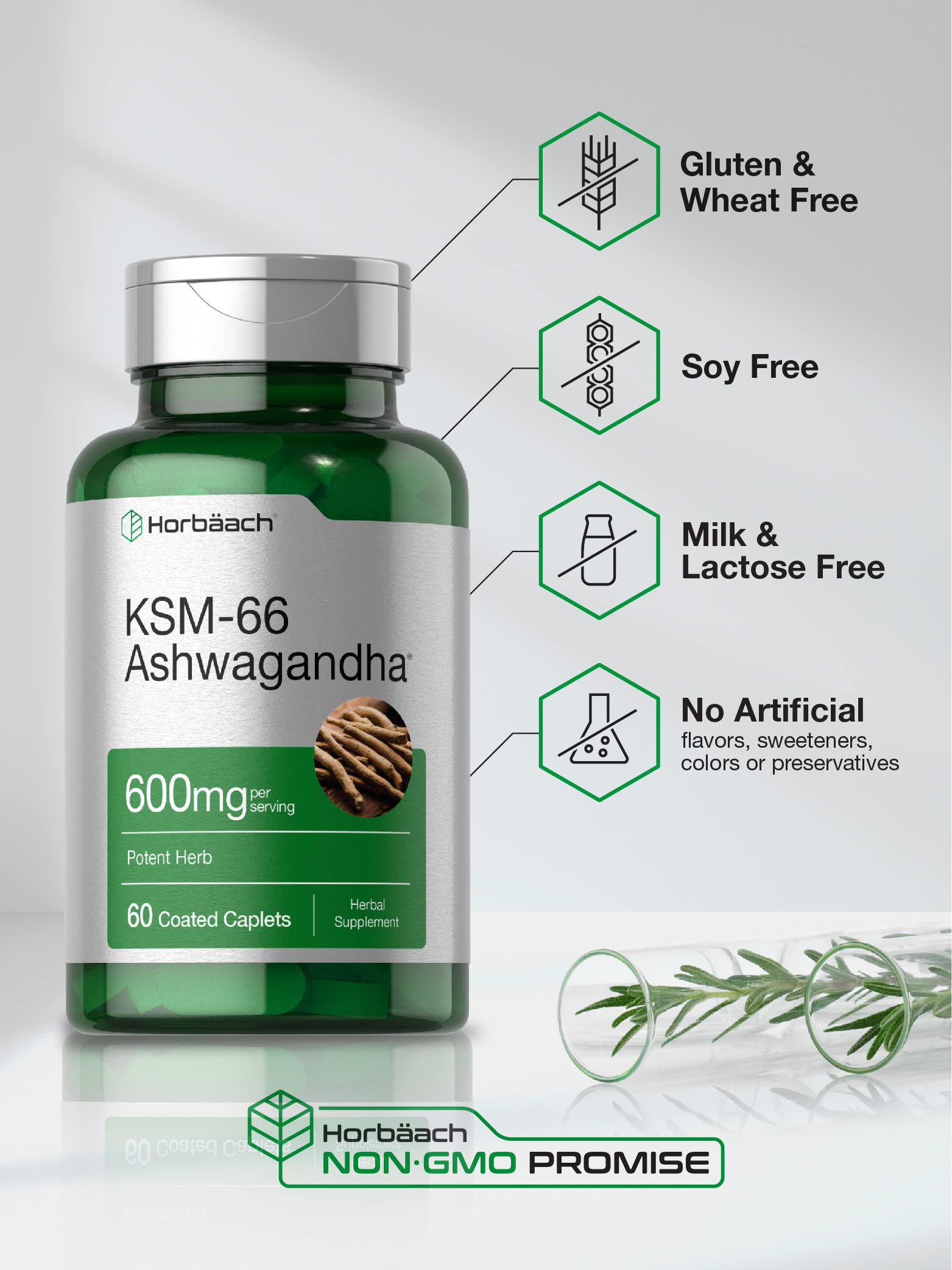 Horbäach KSM-66 Ashwagandha et L-Theanine - caplets pour un calme possible.