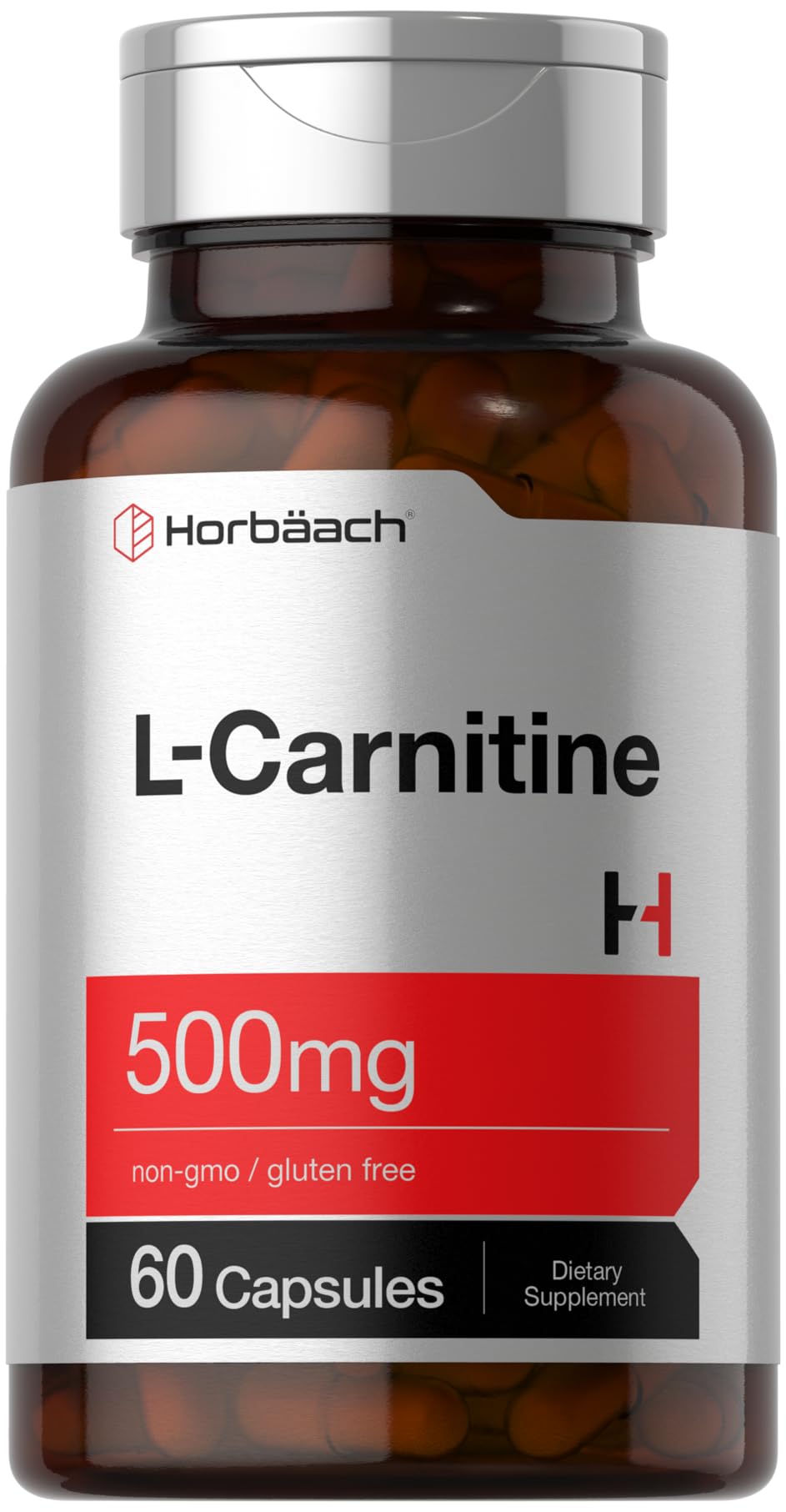 Horbaach L-Carnitine bouteille 500 mg, soutien potentiel d'énergie lors d'activités physiques.