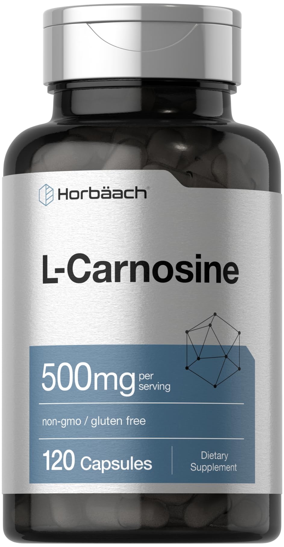 Horbaach L-Carnosine en bouteille de 120 capsules, complément pur et sans OGM.