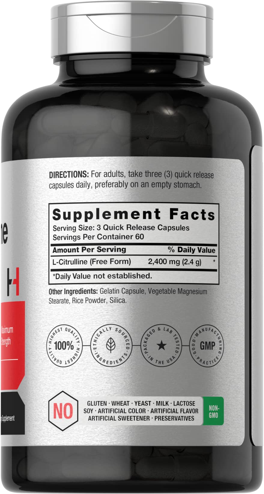 Horbaach L-Citrulline: capsules en gros plan, option pratique pour une routine sportive.