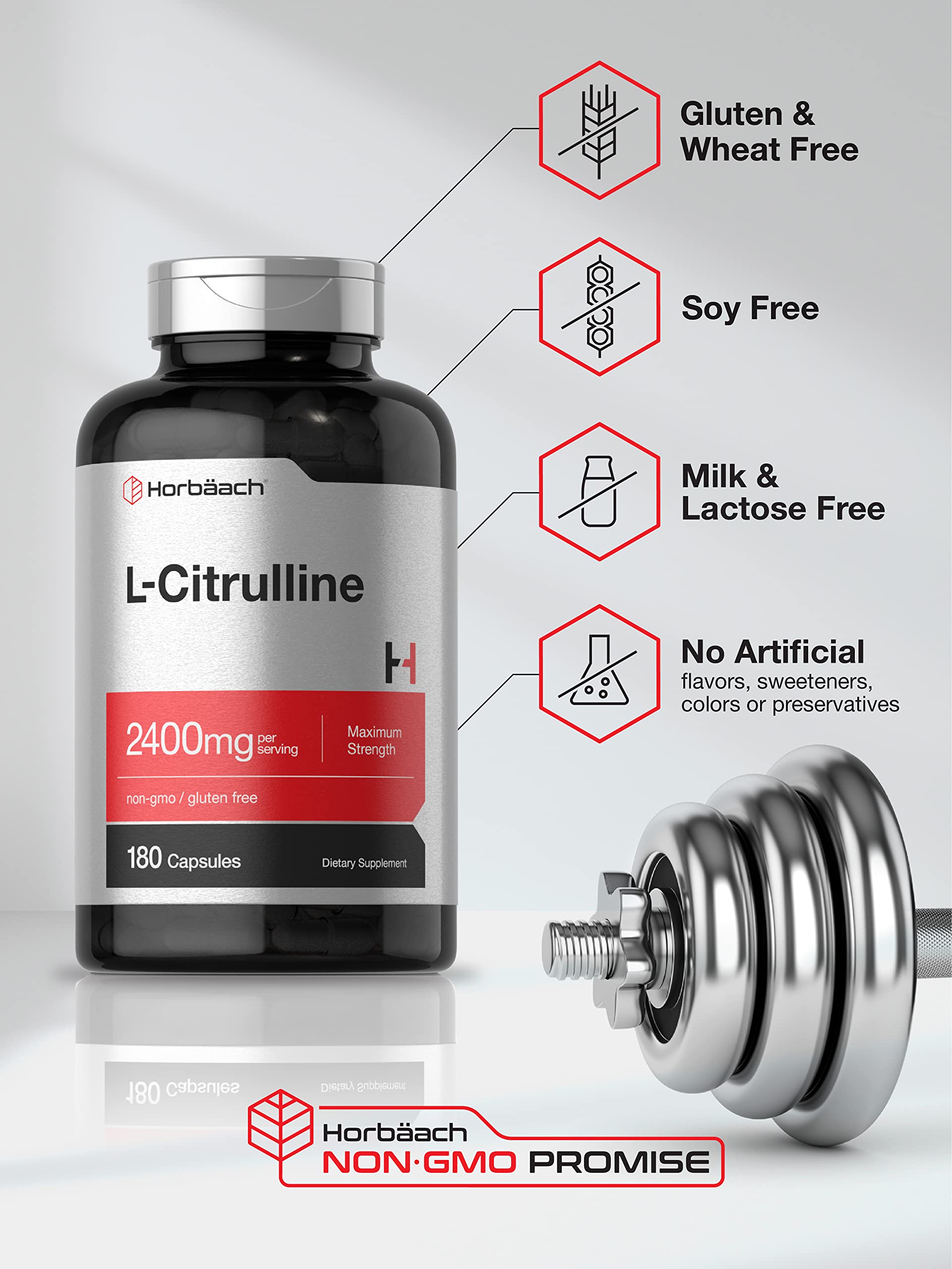 Horbaach L-Citrulline — tableau des ingrédients, formulation sans gluten ni OGM.