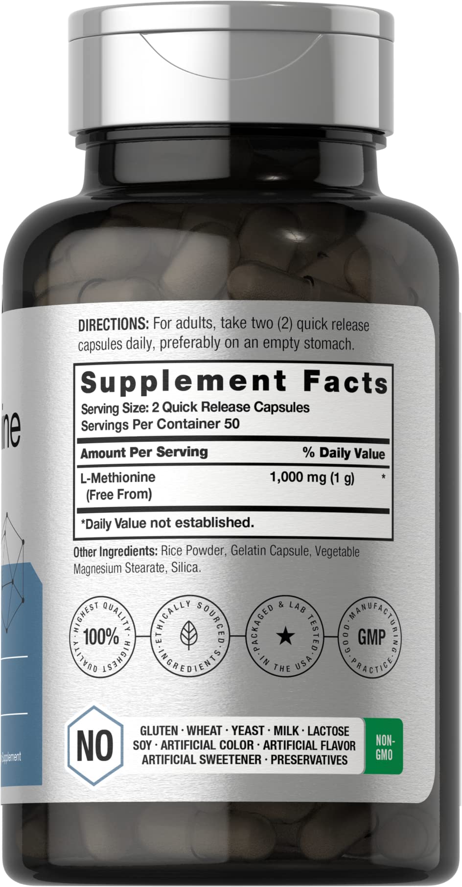 Bouteille Horbäach L-Méthionine 1000 mg pratique et compacte