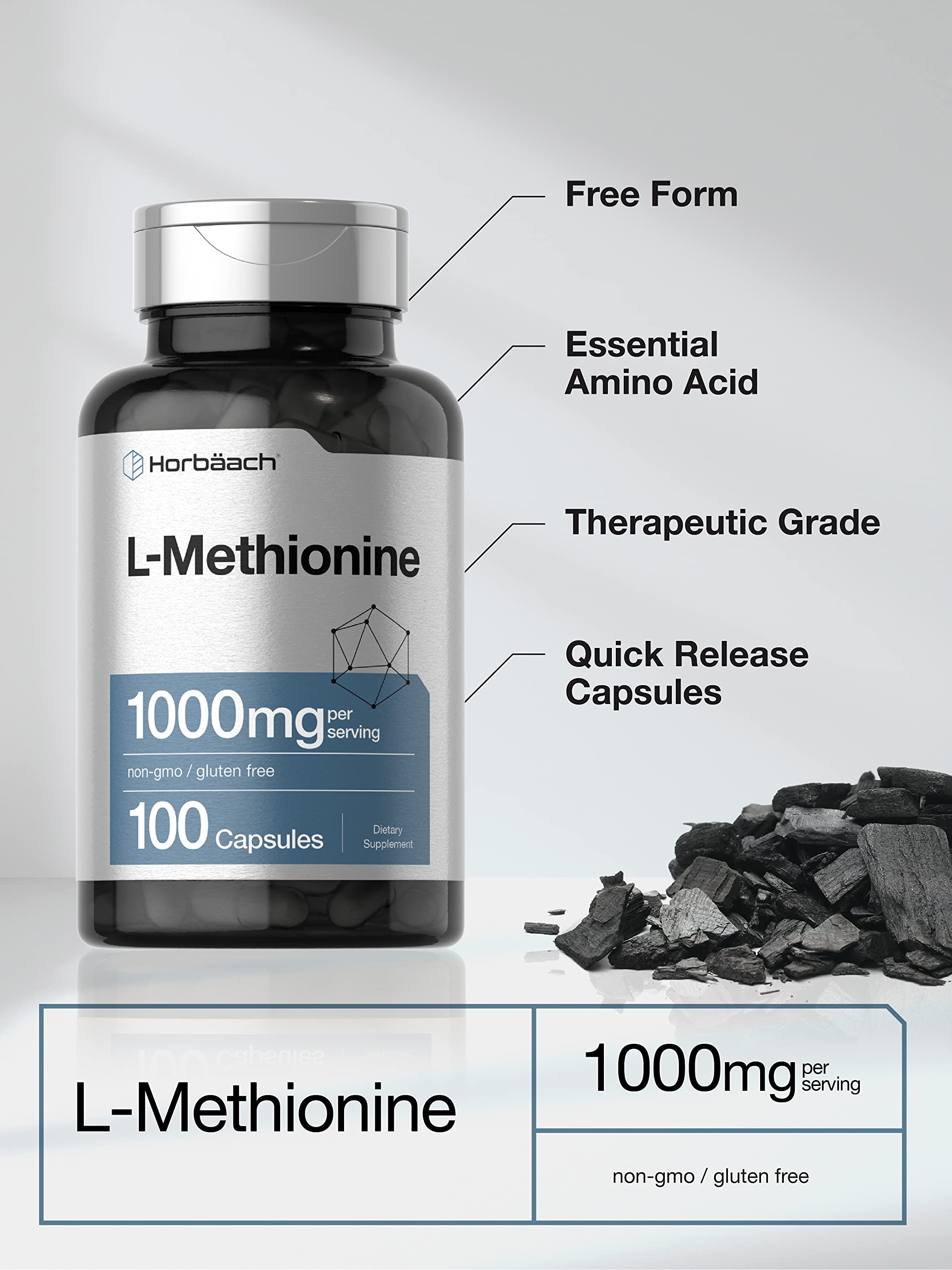Étiquette Horbäach L-Méthionine montre pureté et absence d OGMs