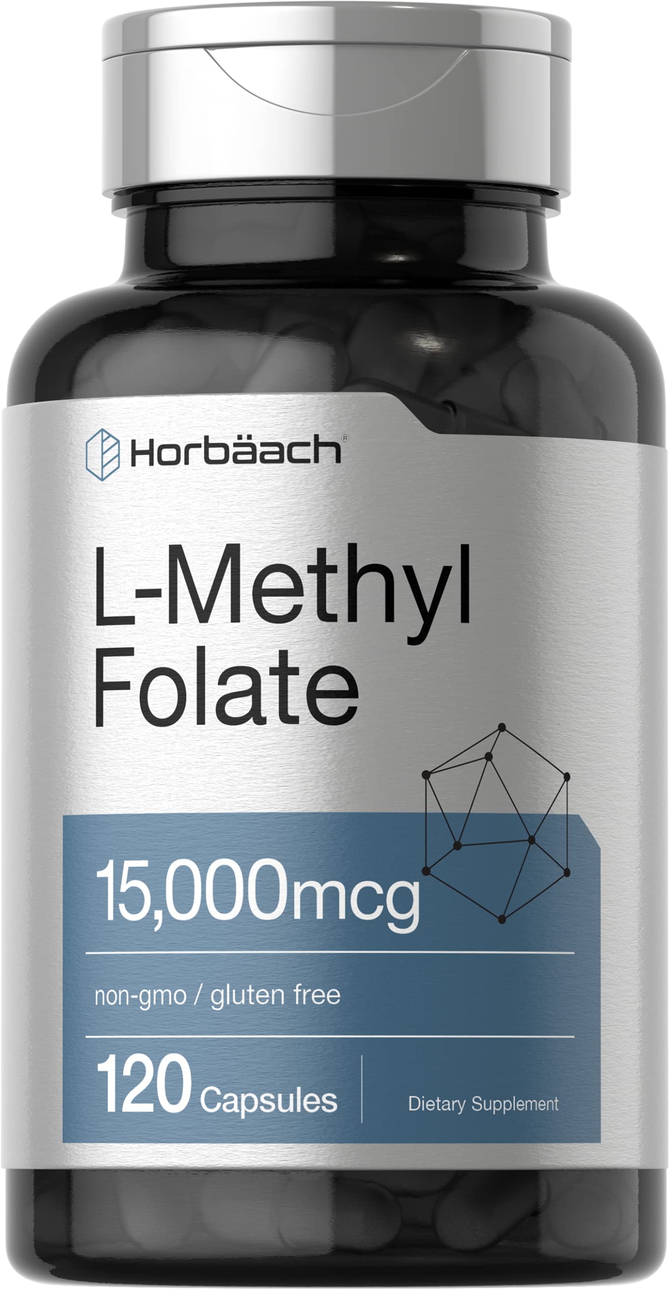 Horbaach L-Méthylfolate, bouteille de gélules montrant le format pratique.