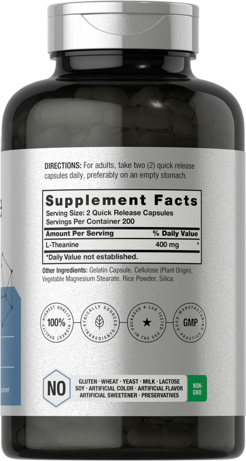 Capsules Horbäach L-théanine 400 mg, prise facile après le travail.