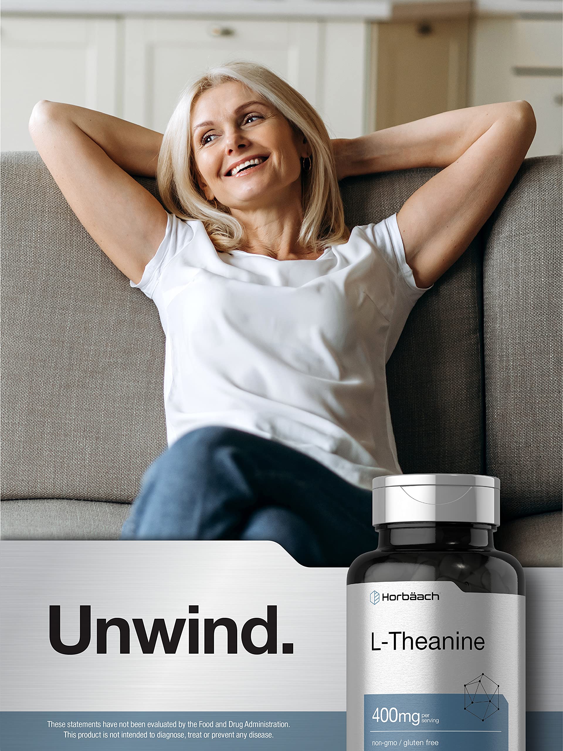 Horbaach L-Theanine 400 mg, contrôle laboratoire pour pureté et qualité constantes.