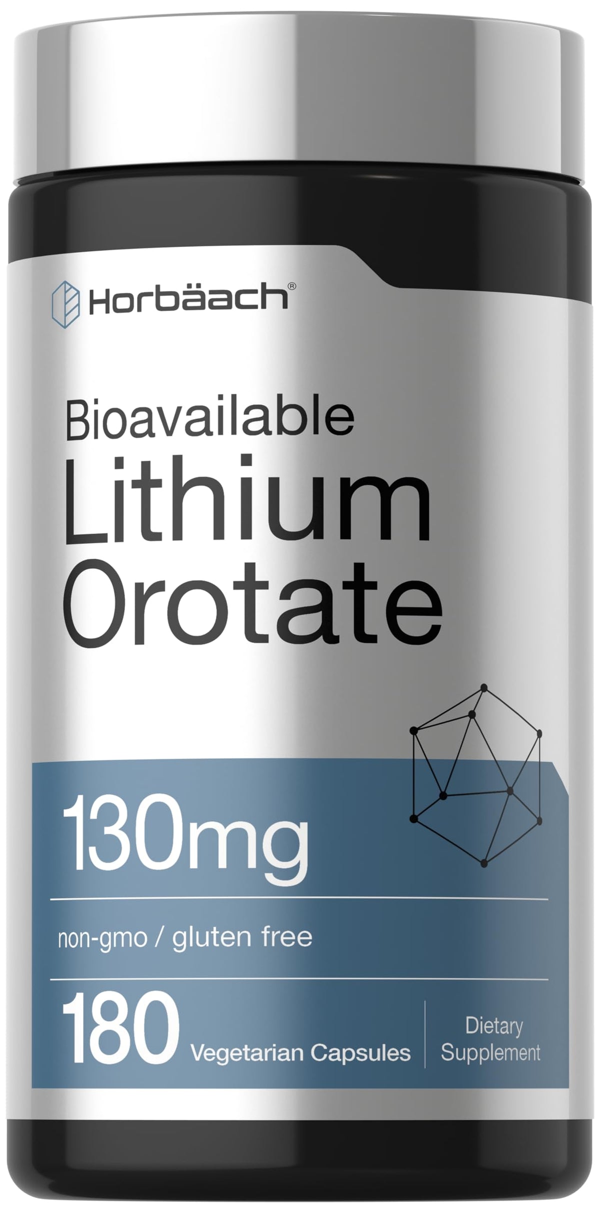 Capsules Horbäach Lithium Orotate 130 mg, biodisponibilité élevée.