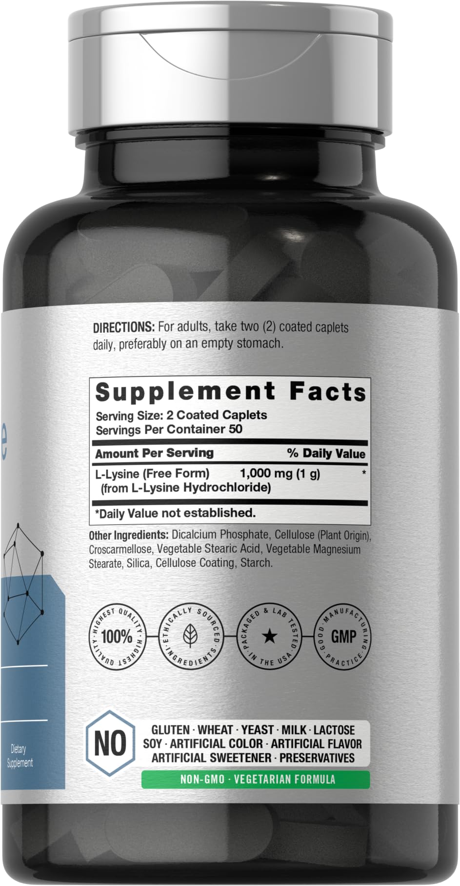 Caplets enrobés L-Lysine faciles à avaler pour la routine.