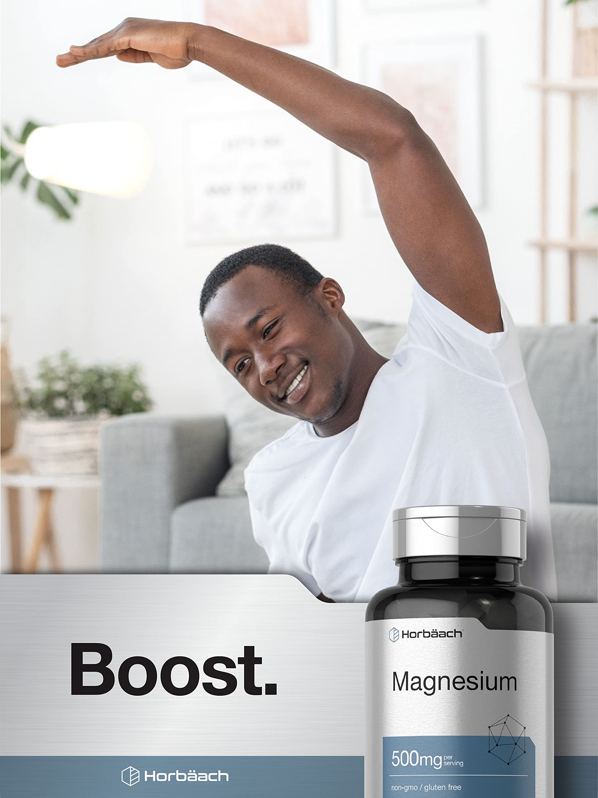 Horbaach Magnésium 500 mg comprimés enrobés, prise facile avec eau et repas.