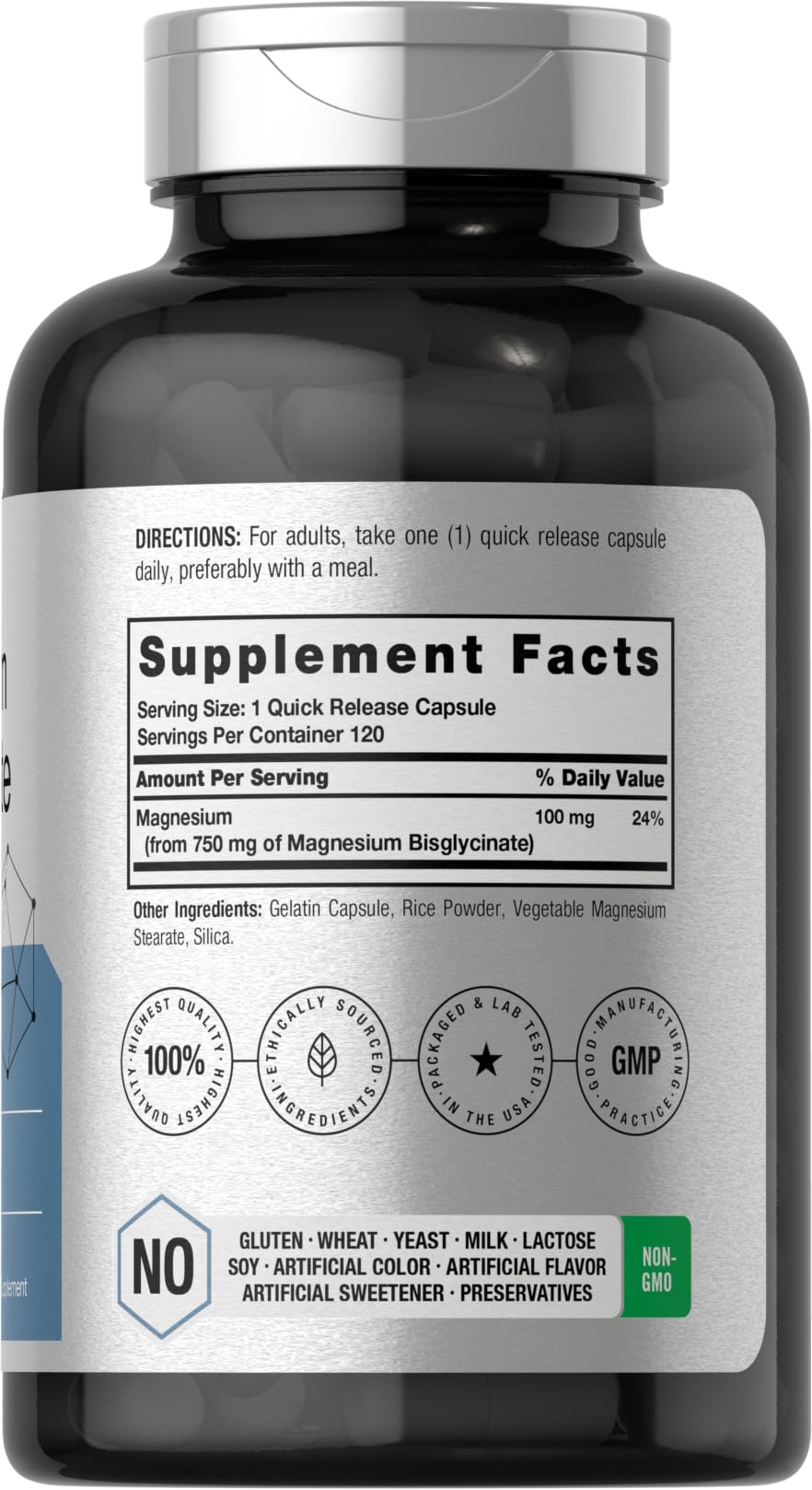 Capsules Horbaach Magnésium Bisglycinate – dosage 750 mg pour une prise facile.
