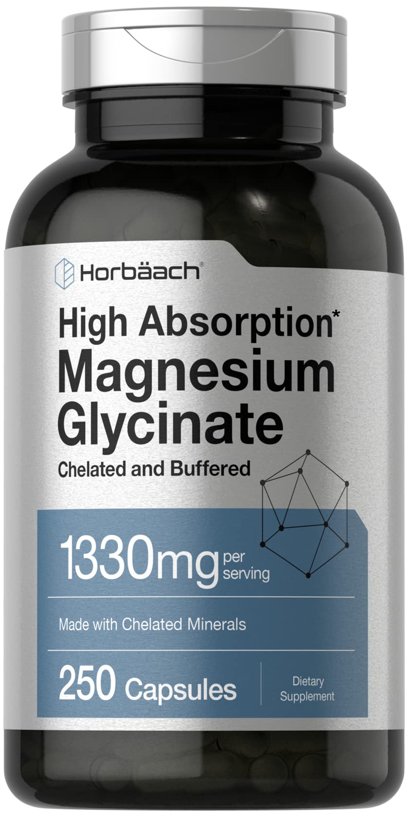 Capsules Horbaach Magnésium Glycinate, visibles, absorption optimale potentielle.