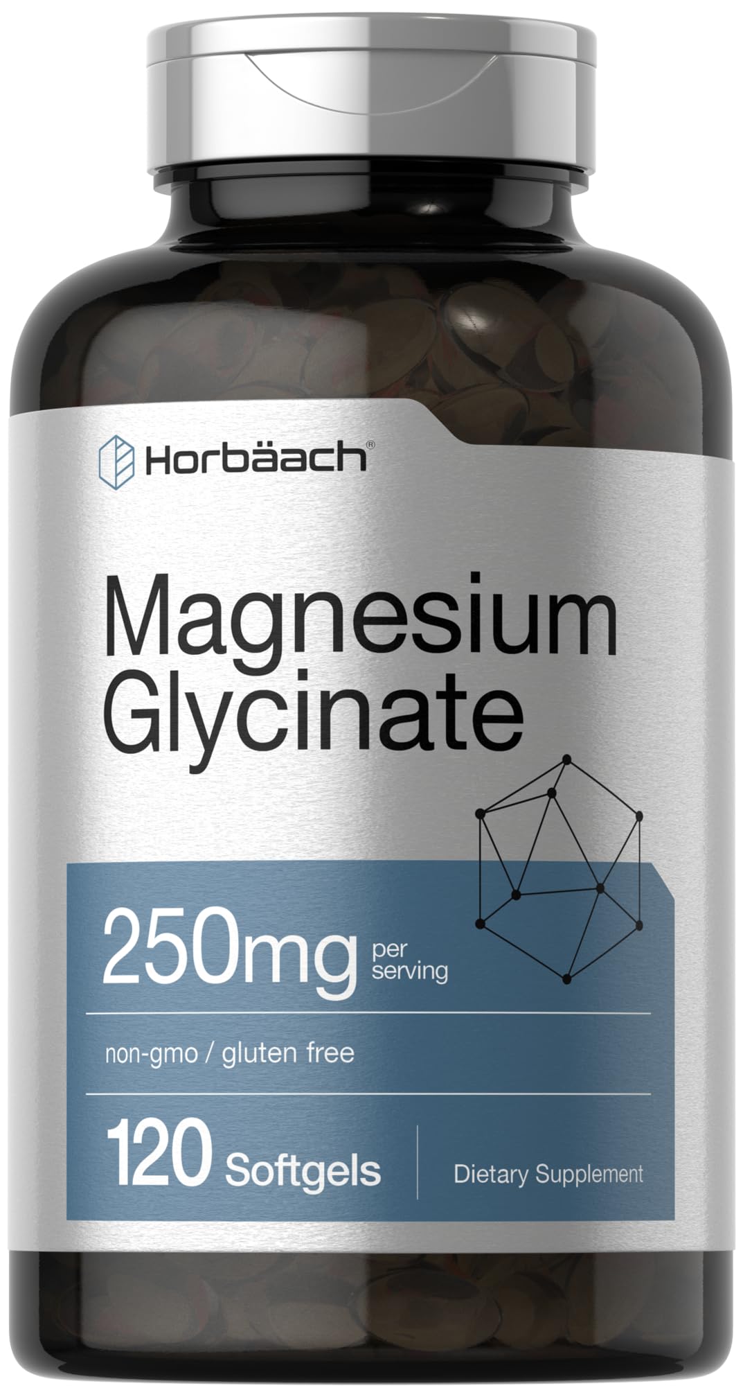 Horbäach Magnésium Glycinate 250 mg – capsules molles dans la bouteille, soutien potentiel au quotidien