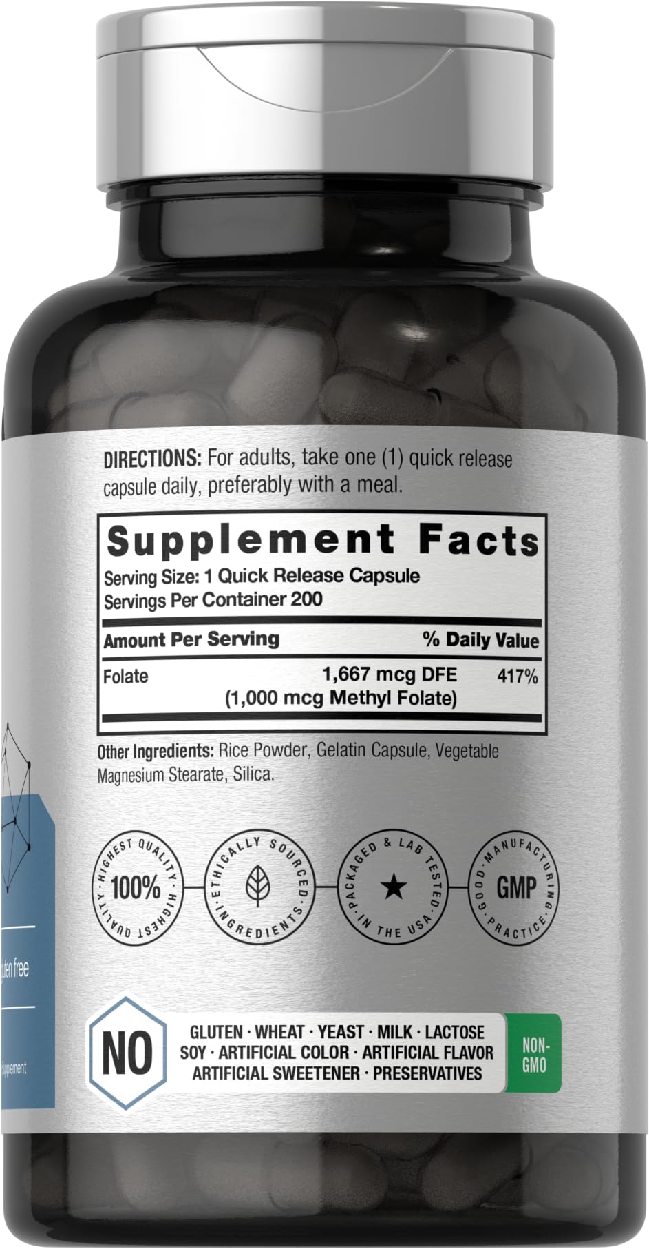 Horbäach Methylfolate bouteille 200 capsules pratique pour routine quotidienne