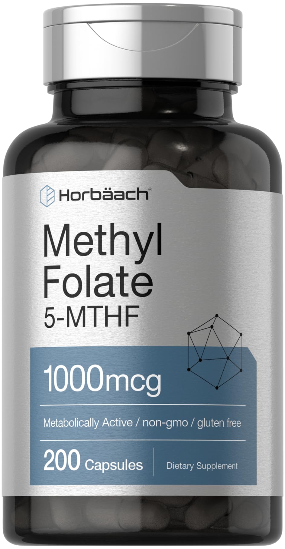 Horbäach Methylfolate capsules 1000mcg libération rapide pour soutien quotidien