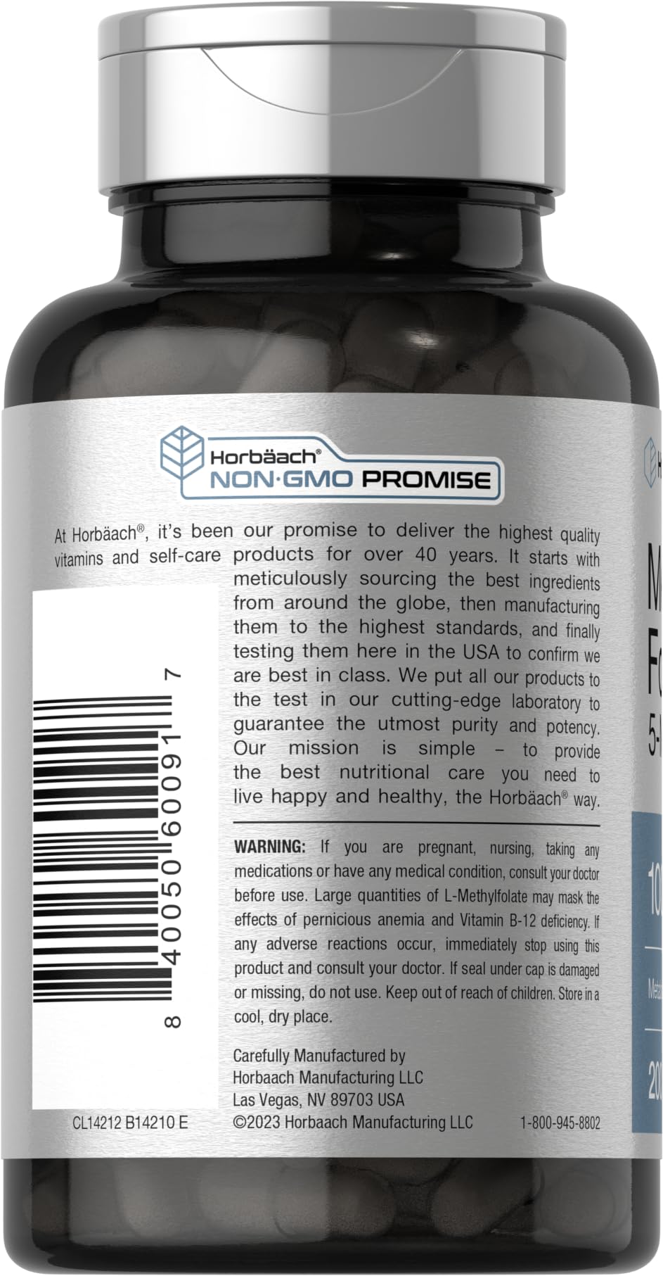 Horbäach Methylfolate étiquette sans gluten et sans allergènes