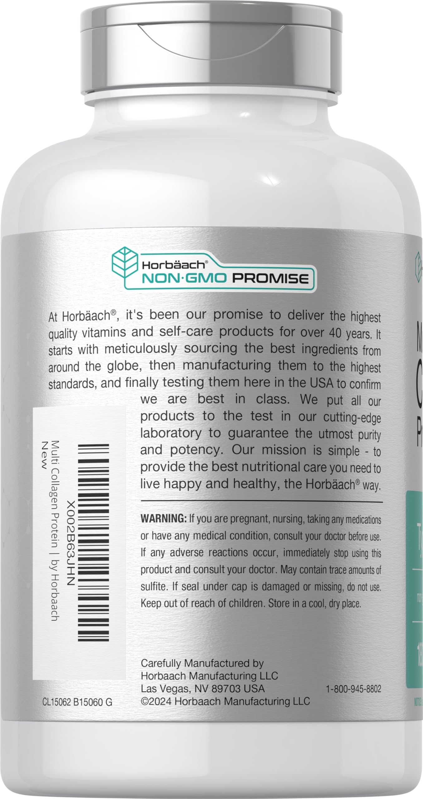 Horbaach Multi Collagen Protéine – étiquette visible: informations de composition et conseils d'utilisation
