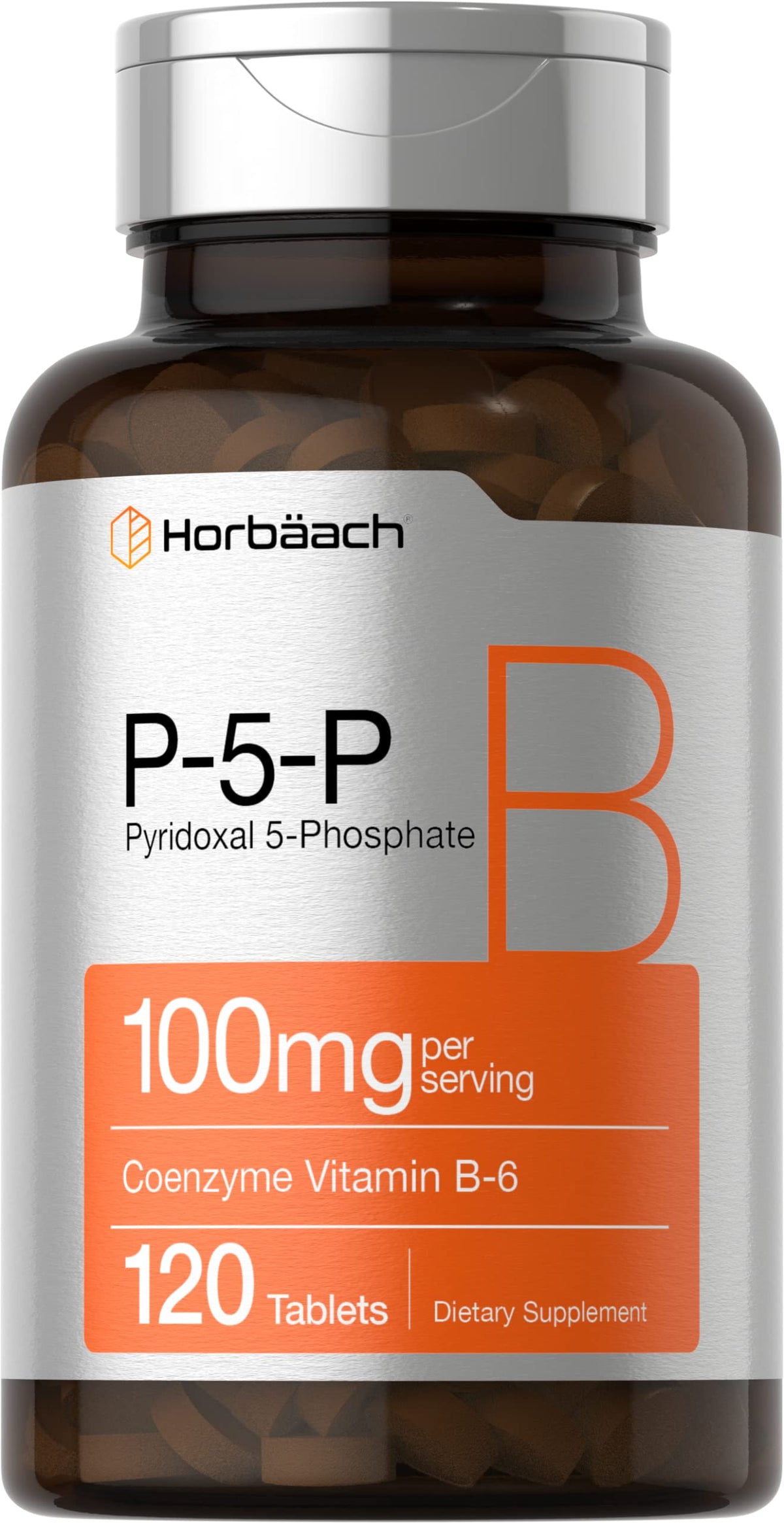 Horbäach P5P Vitamine B6 activée 100 mg – bouteille vue pour usage quotidien.