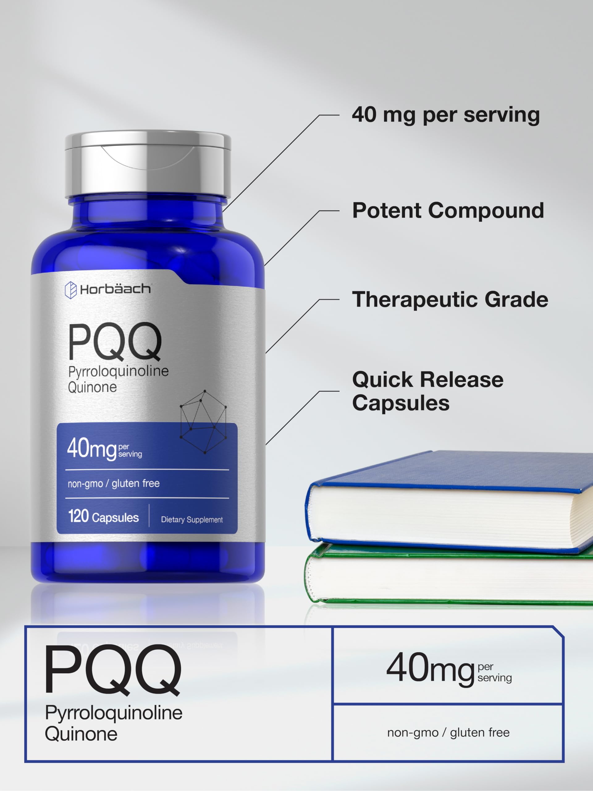 Étiquette Horbäach PQQ avec tableau nutritionnel clair