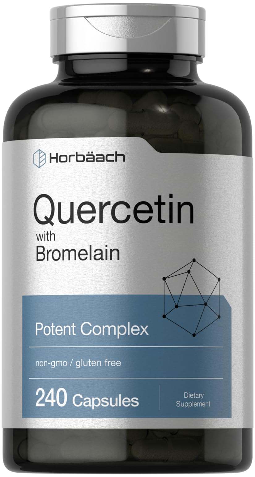 Horbäach Quercé­tine avec Bromélaïne: bouteille claire, soutien potentiel des défenses naturelles