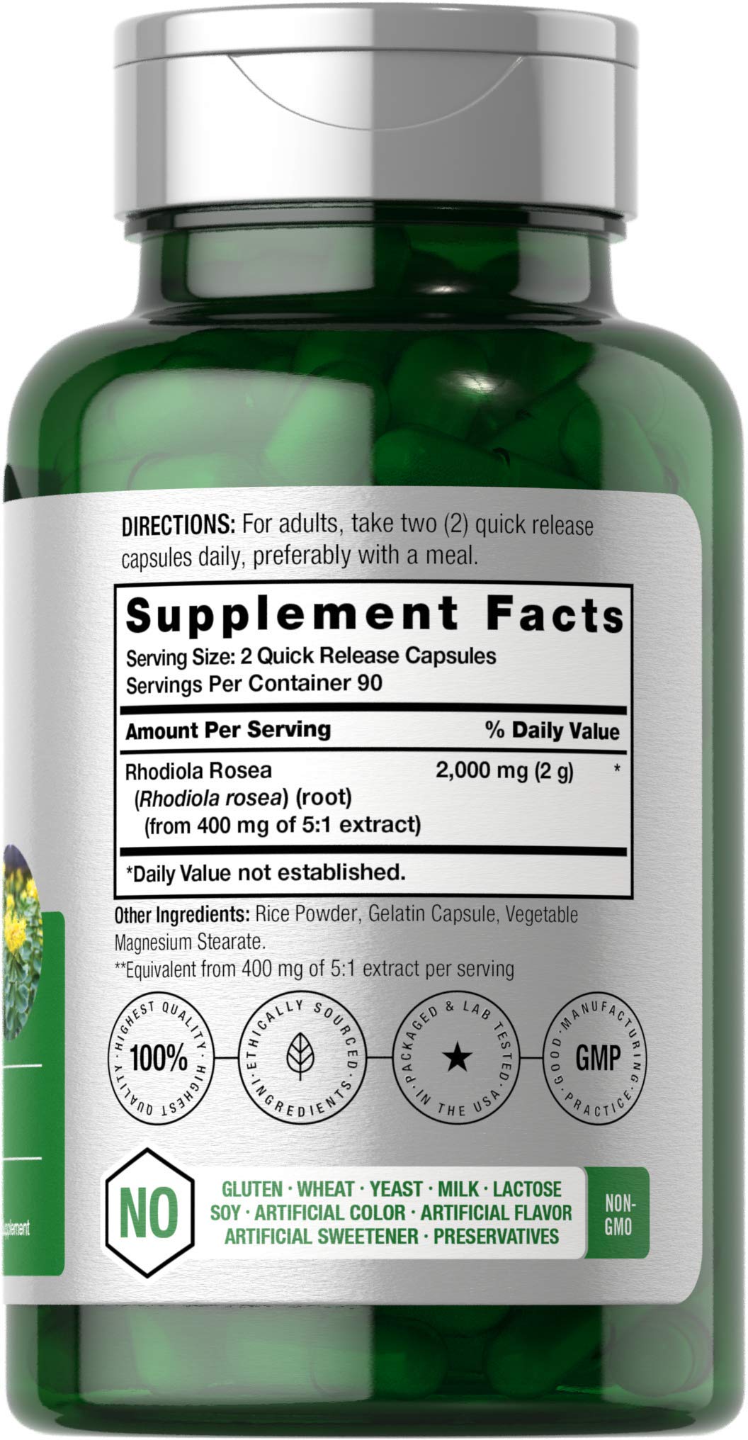 Horbäach Rhodiola Rosea – bouteille avec capsules, prête à l’emploi pour la routine matinale.